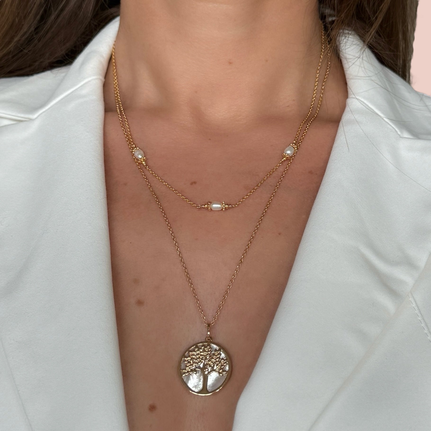 Gold-plated “Tree of Life Mother-of-Pearl Medal” necklace
