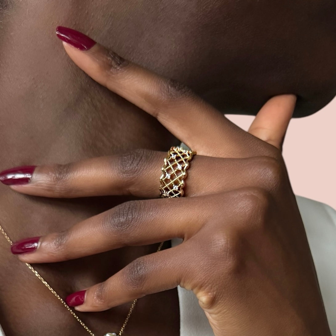 Bague « Dentelle » plaqué or