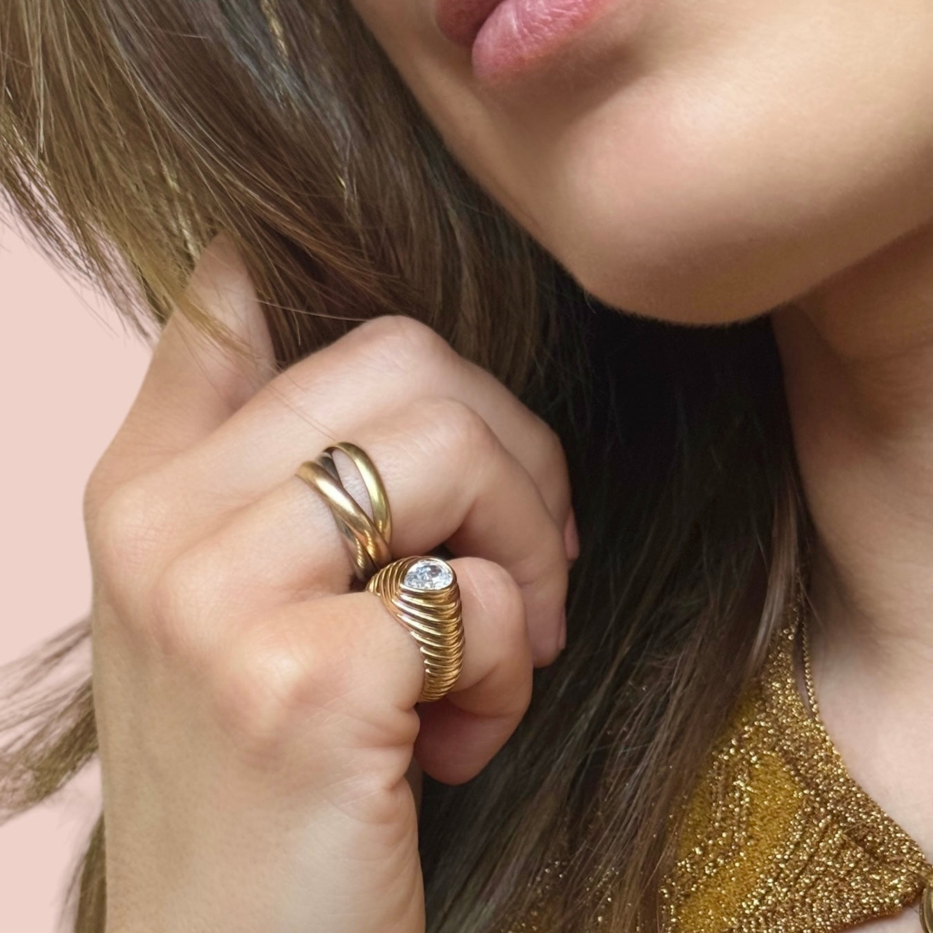 Bague de petit doigt « forme Poire » plaqué or