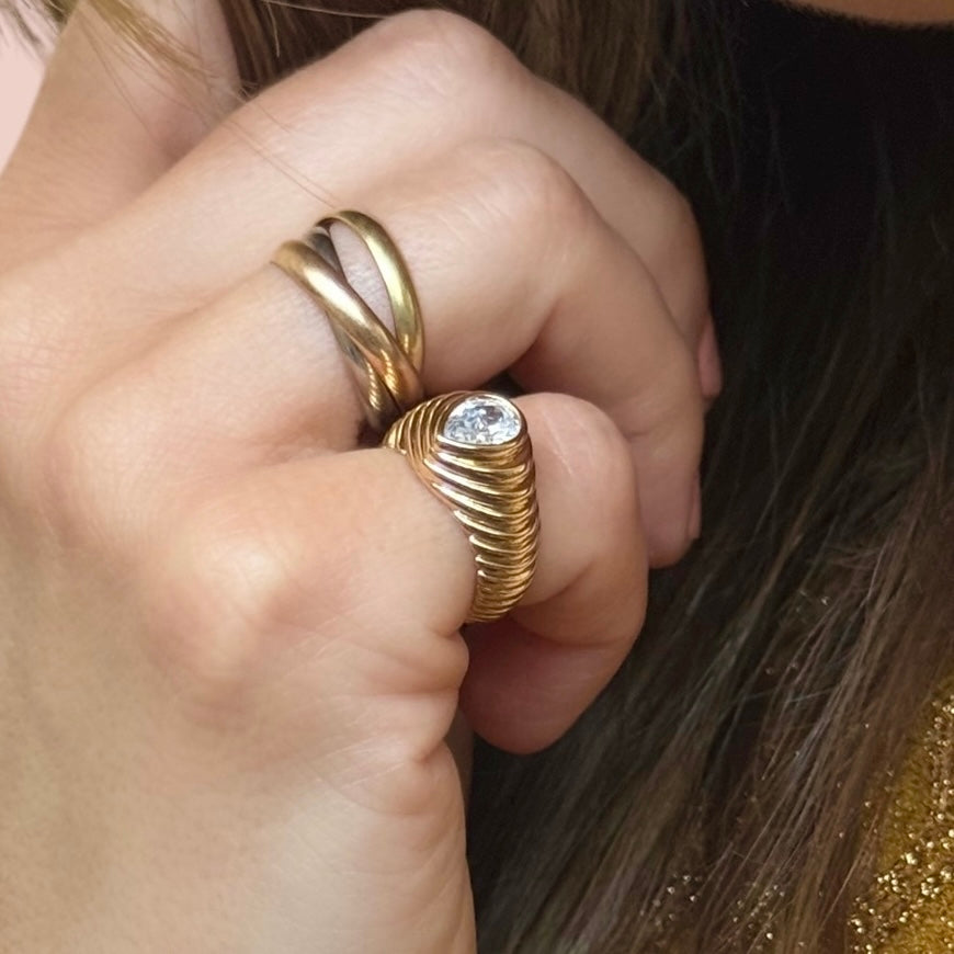 Bague de petit doigt « forme Poire » plaqué or