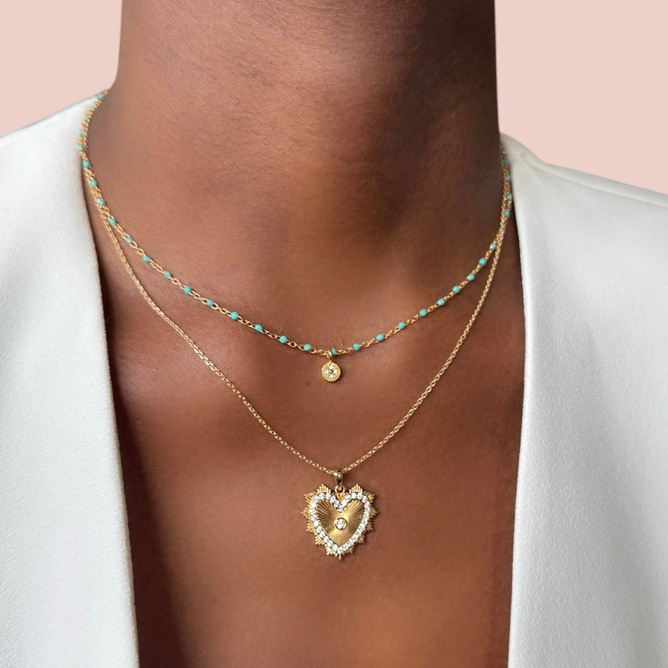 Collier « perles d’émail » plaqué or