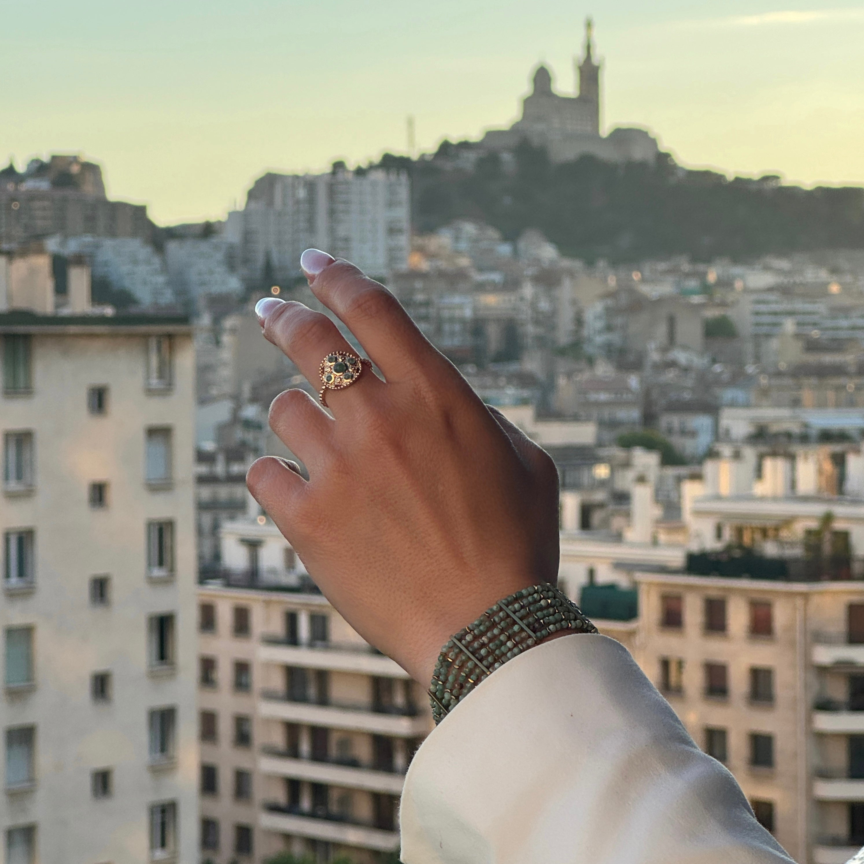 Gold plated "Aventurine stone" ring
