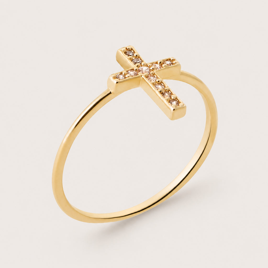 Bague « Croix sertie » plaqué or
