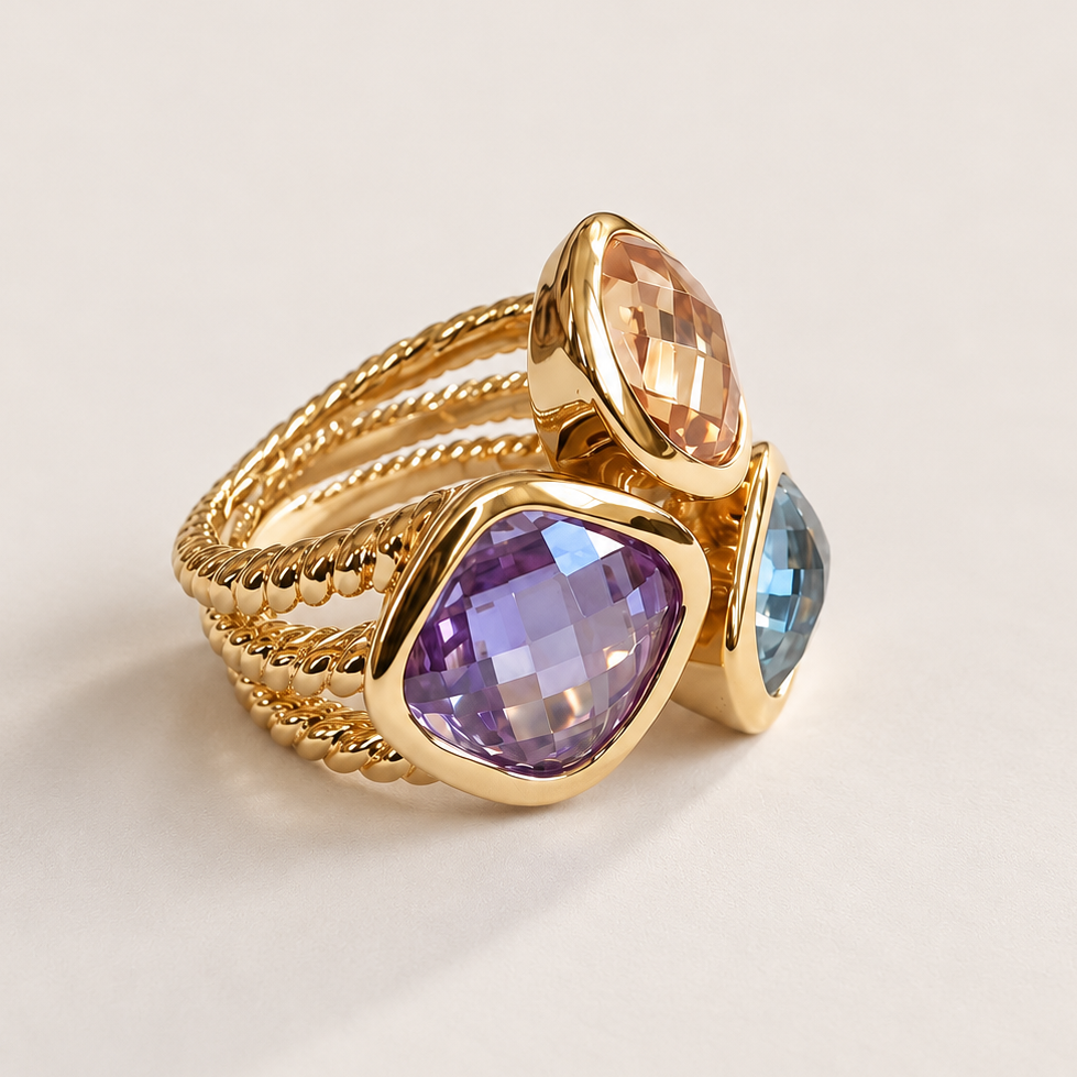 Bague « 3 pierres colorées » plaqué or