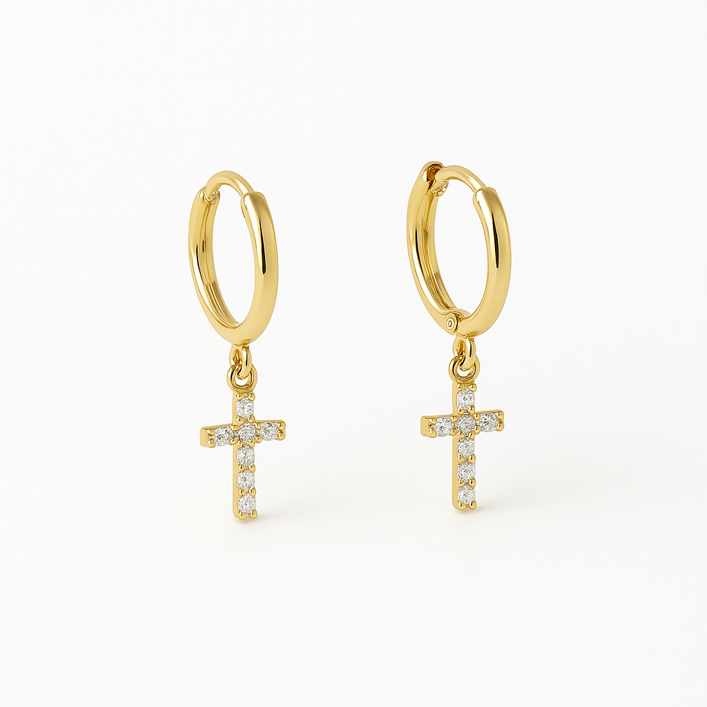Boucles d’oreilles « Créoles croix » plaqué or