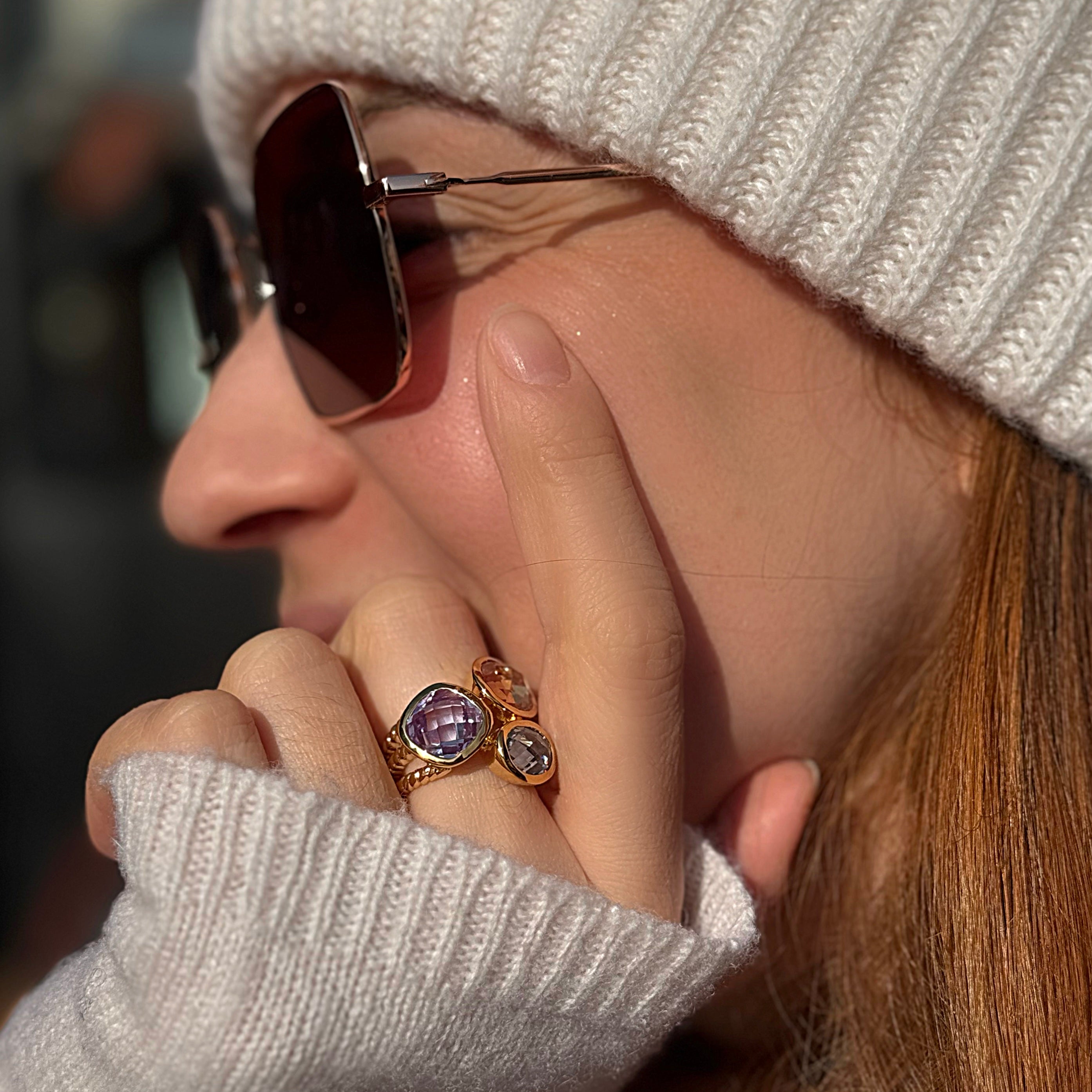 Bague « 3 pierres » plaqué or