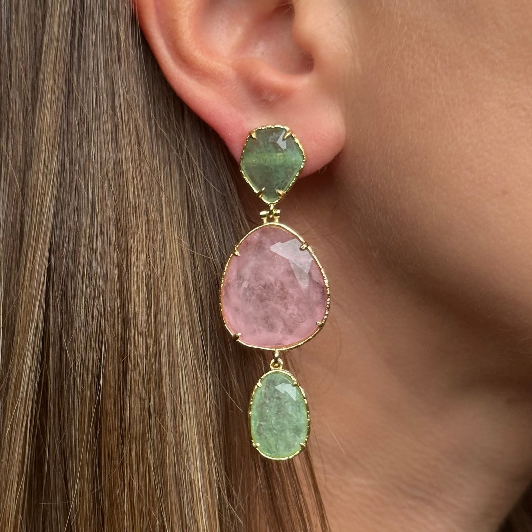 Boucles d'oreilles "Quartz fraise - Chrysoprase"