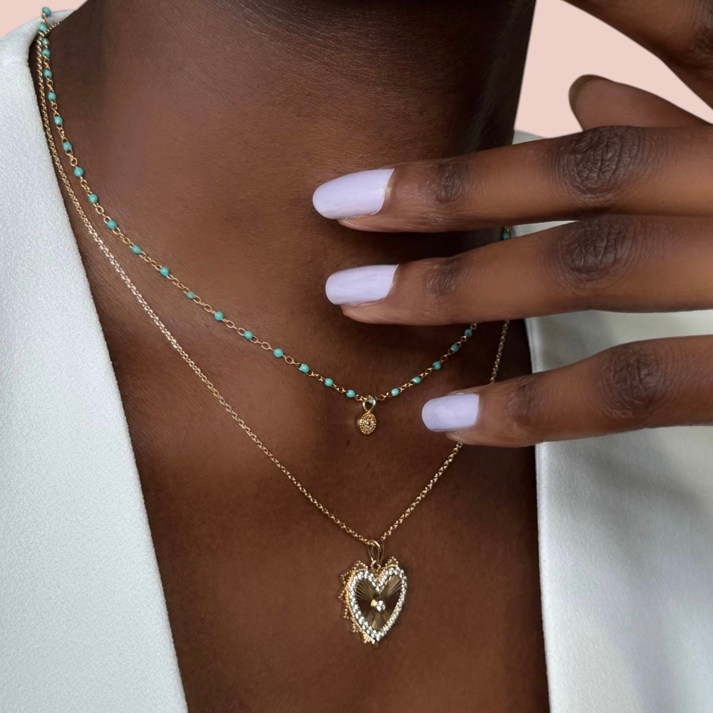 Collier « perles d’émail » plaqué or