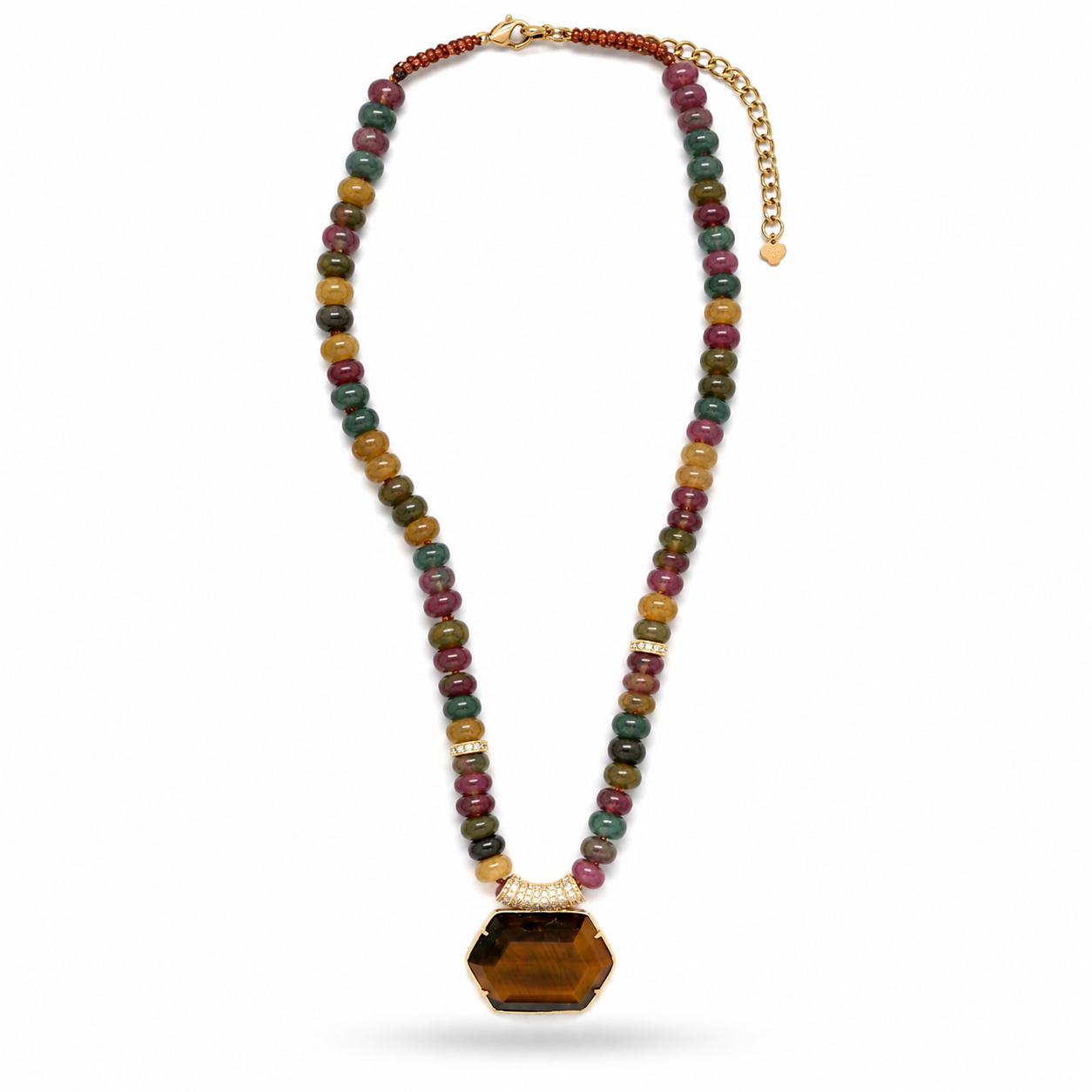 Collier « Multi pierres et pendentif Œil-de-Tigre facetté »
