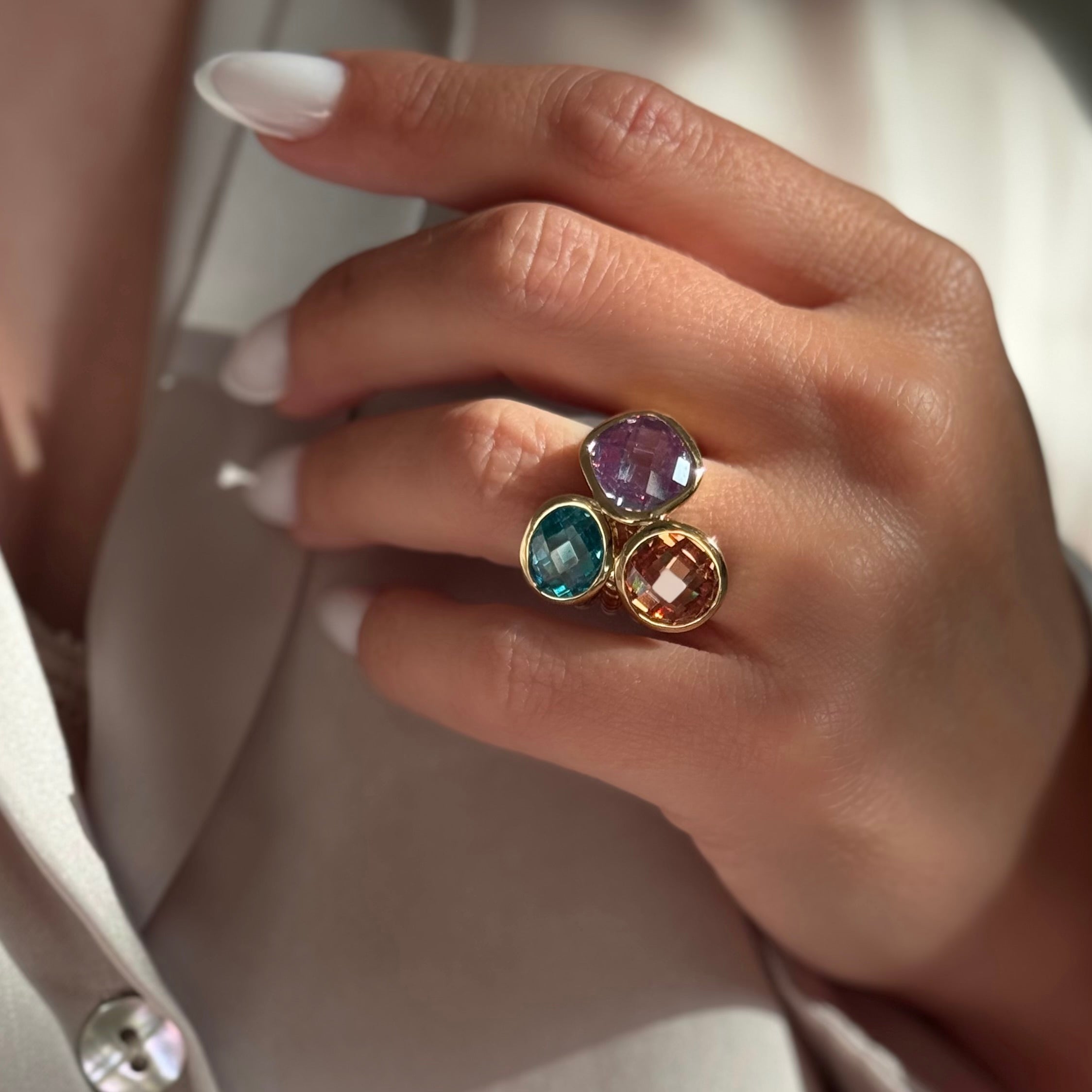 Bague « 3 pierres » plaqué or