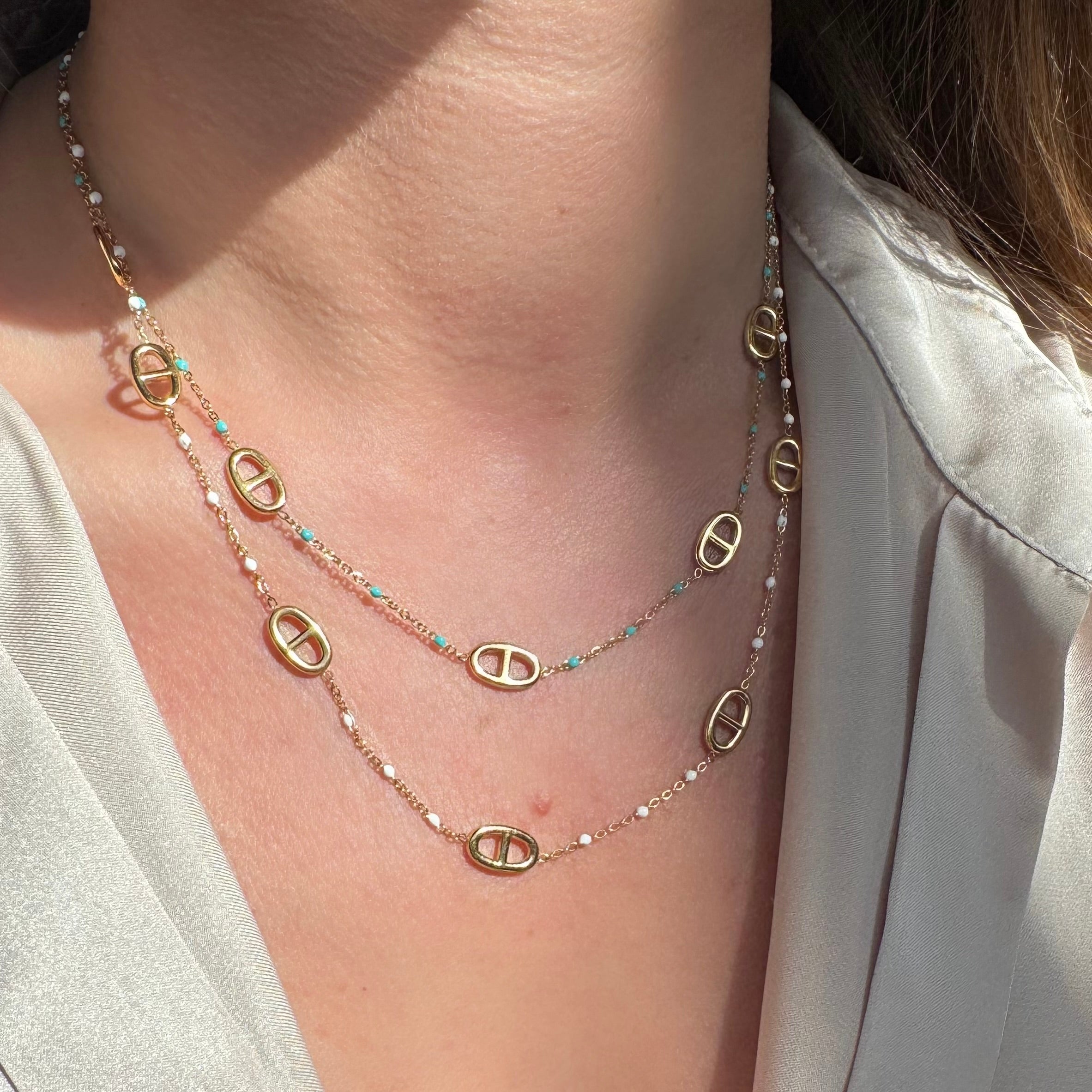 Collier Maillons Marins Dorés – Chaîne Perlée Colorée émail