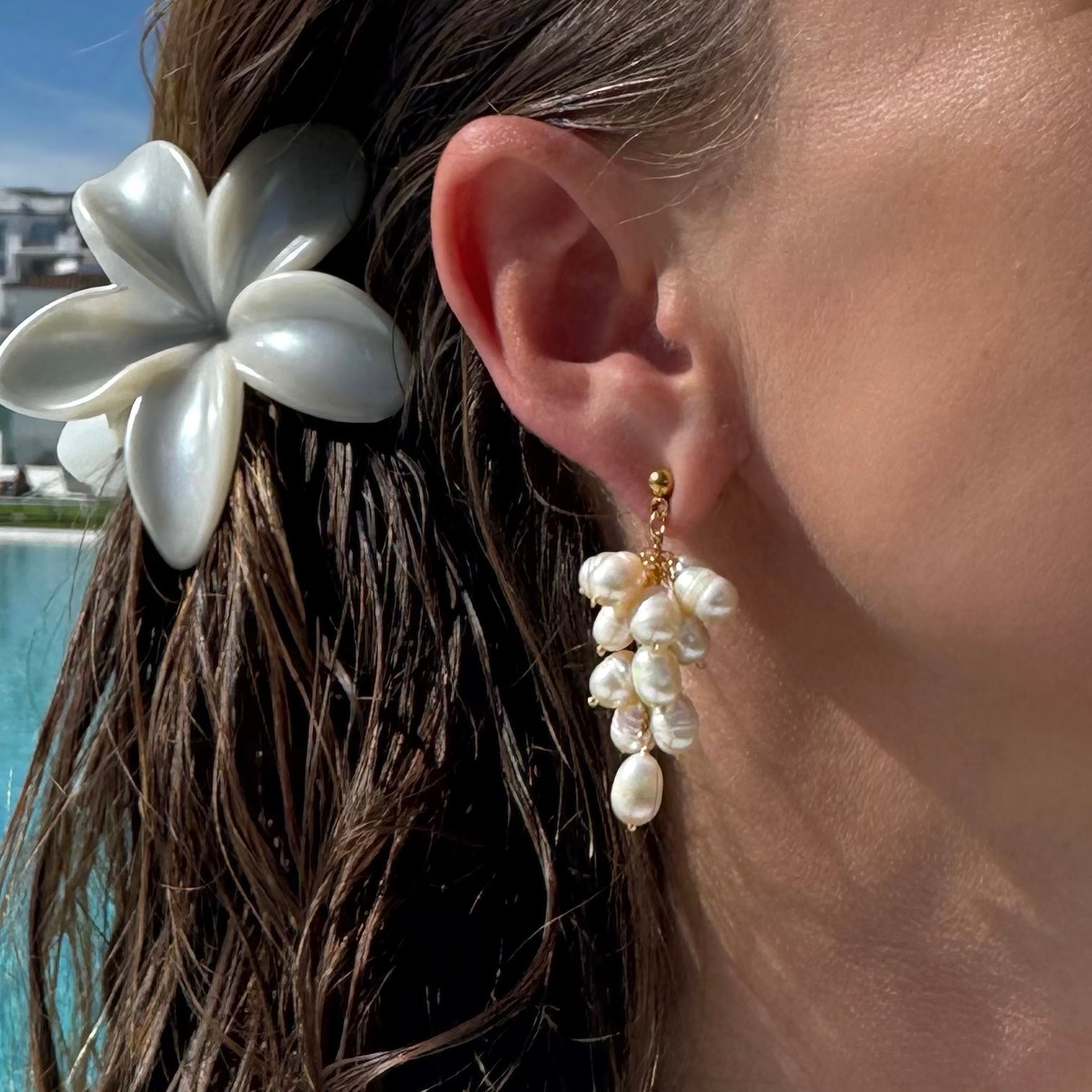 Boucles d’oreilles Grappe de perles d’eau douce