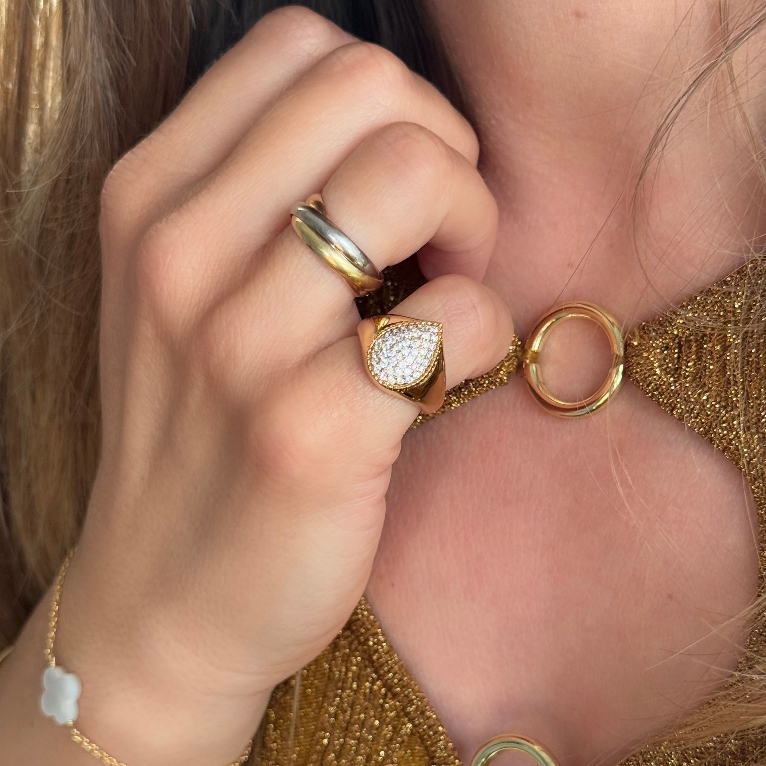 Bague de petit doigt « Poire sertie » plaqué or