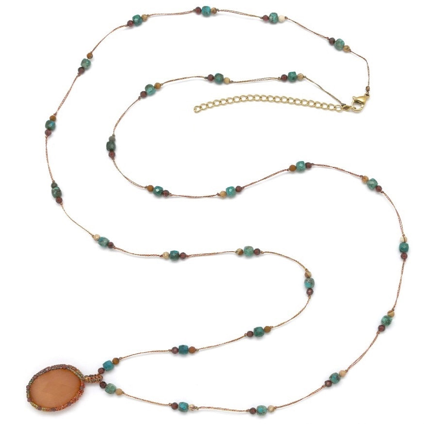 Sautoir Œil de chat cuivre – Élégance fine & pierre naturelle