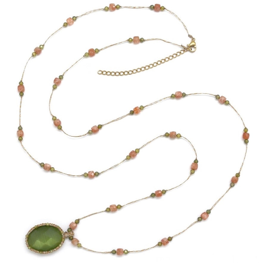 Sautoir œil de chat vert – Élégance fine & pierre naturelle