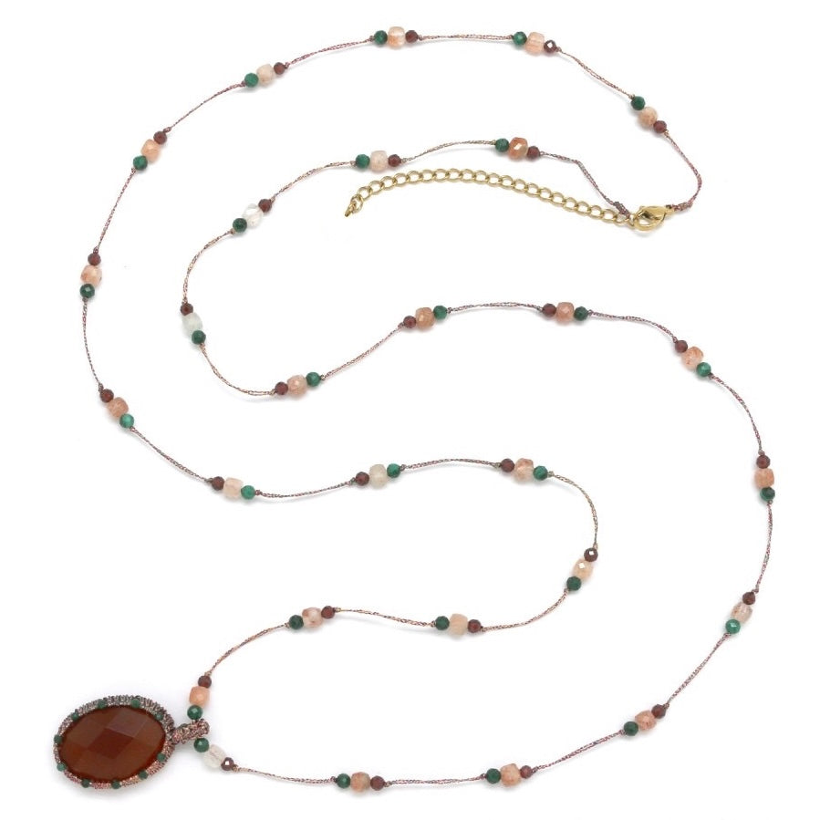 Sautoir Cornaline et Pierre de Soleil – Élégance fine & pierre naturelle