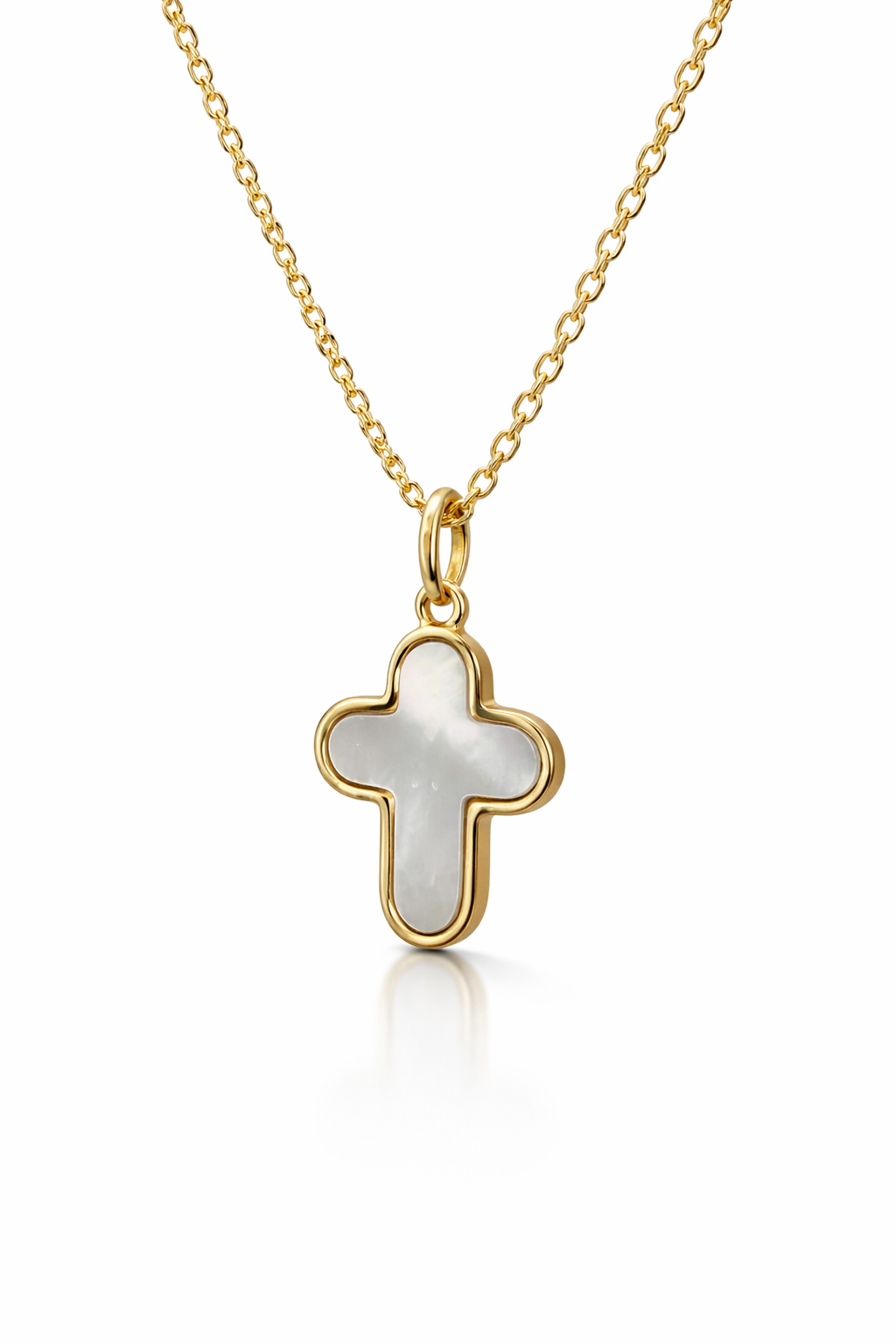 Vergoldete und perlmuttfarbene „Rounded Cross“-Halskette