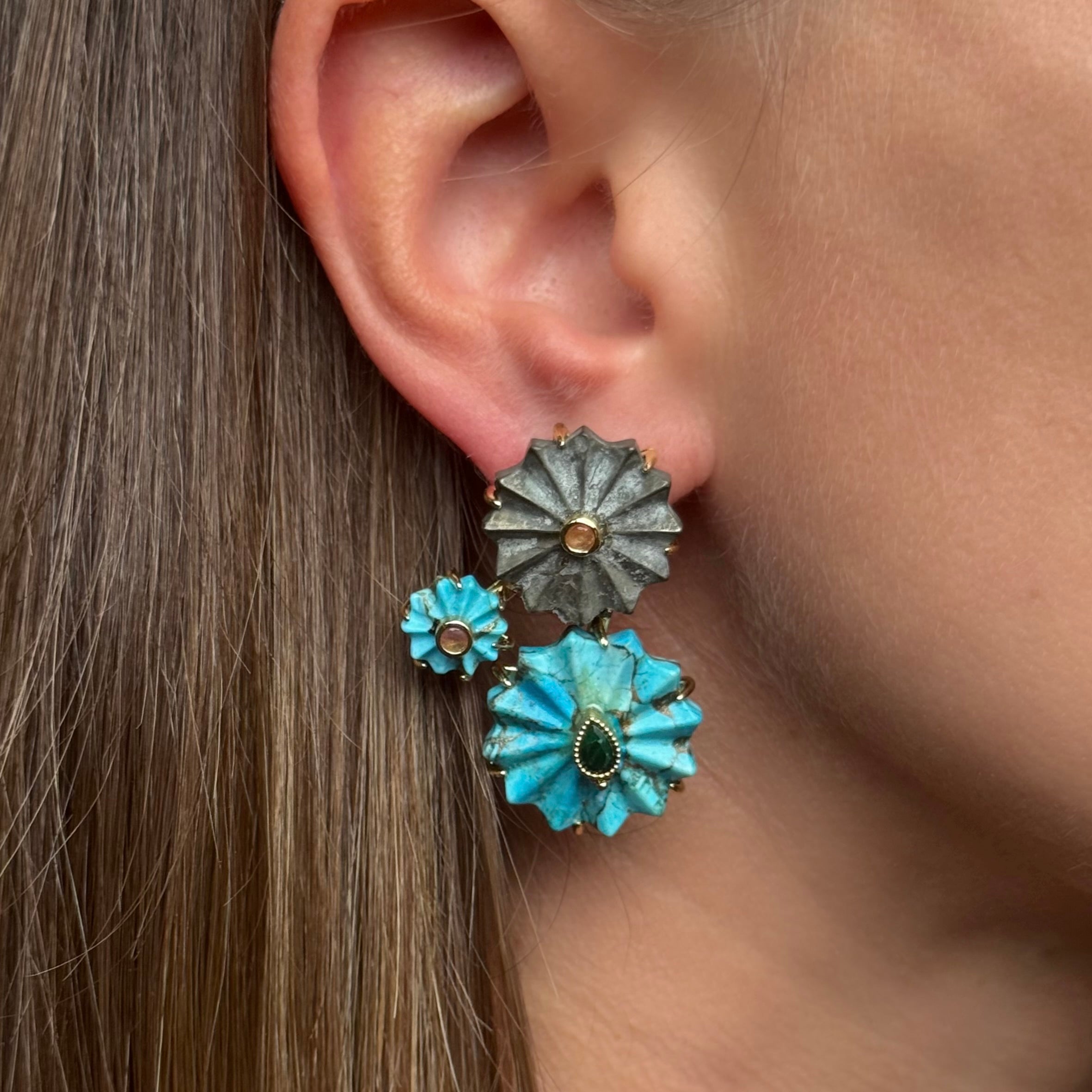 Boucles d’oreilles "Meringues" Pyrite & Turquoise