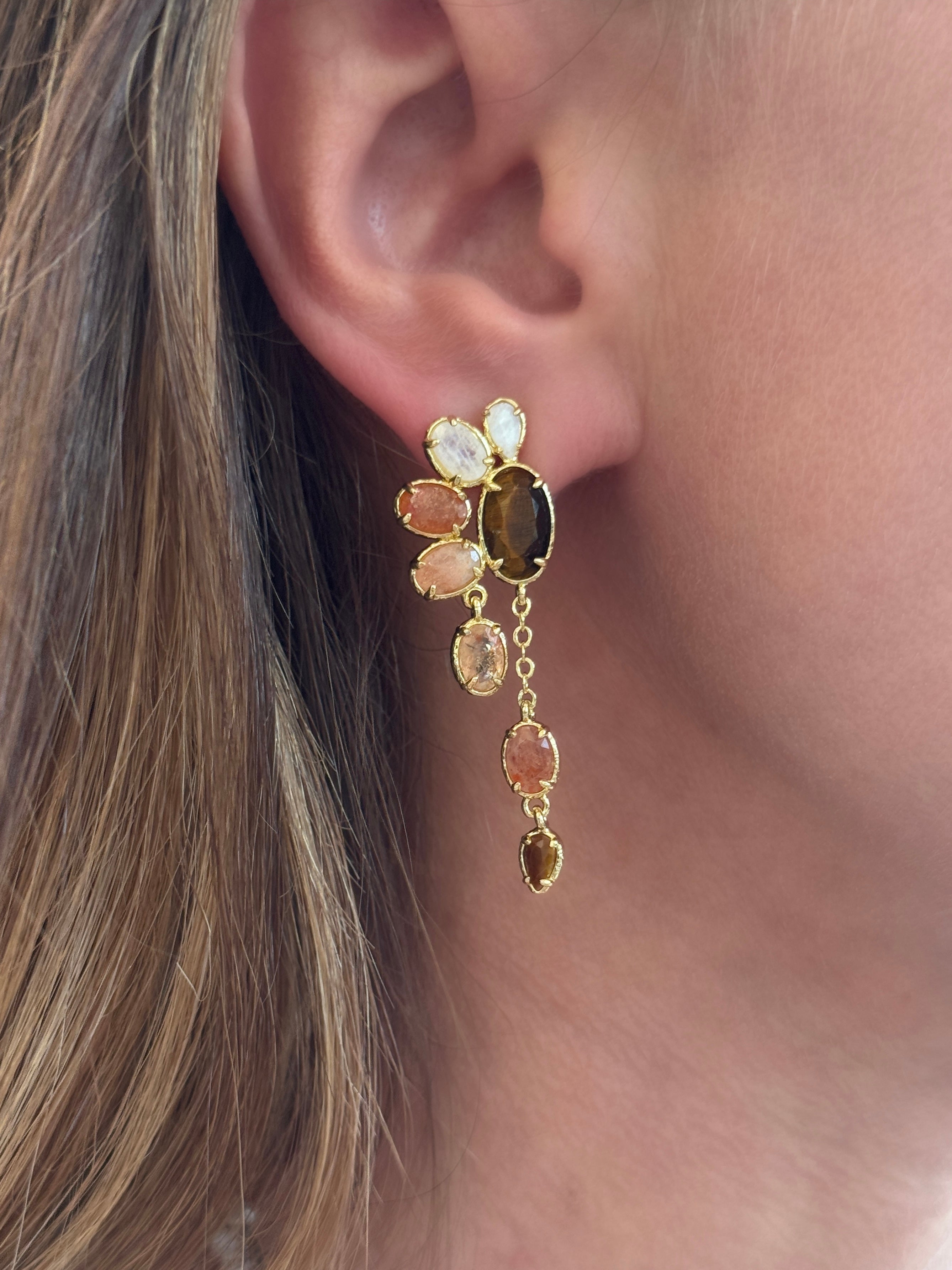 Boucles d'oreilles "Éventail pendantes pierres fines"