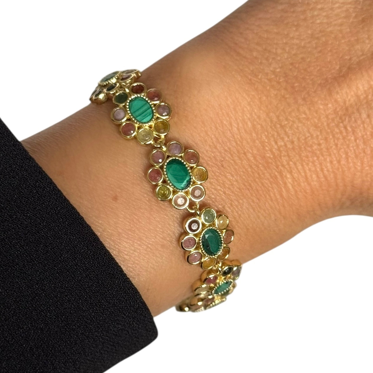 Bracelet « Fleur de Malachite & Tourmaline »