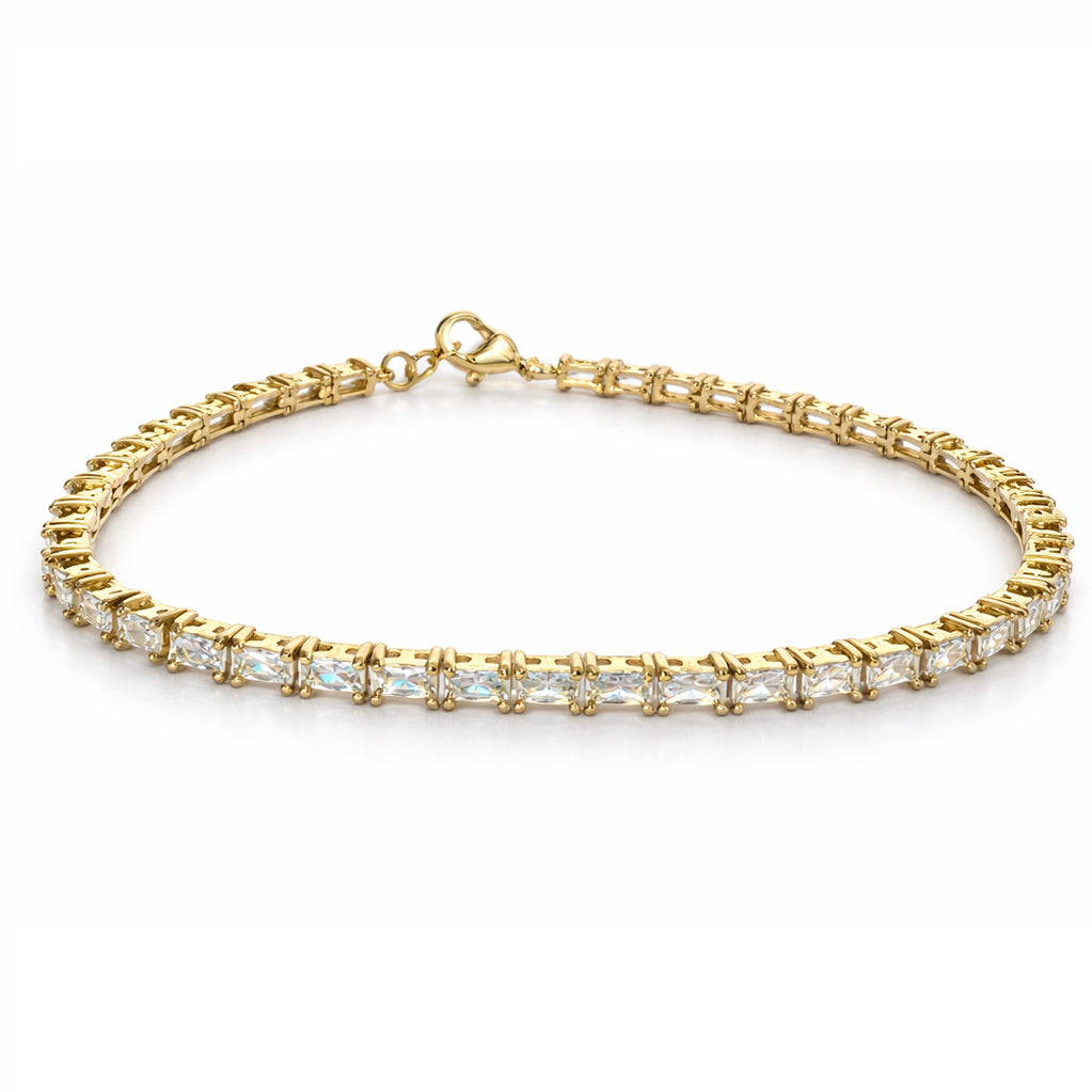 Bracelet « gourmette zirconium taille baguette » plaqué or