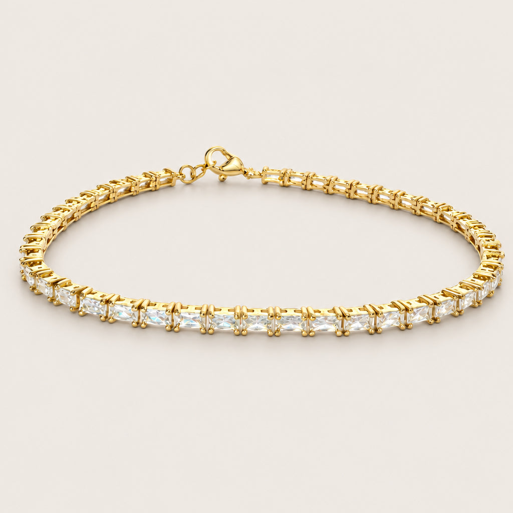 Bracelet « gourmette zirconium taille baguette » plaqué or