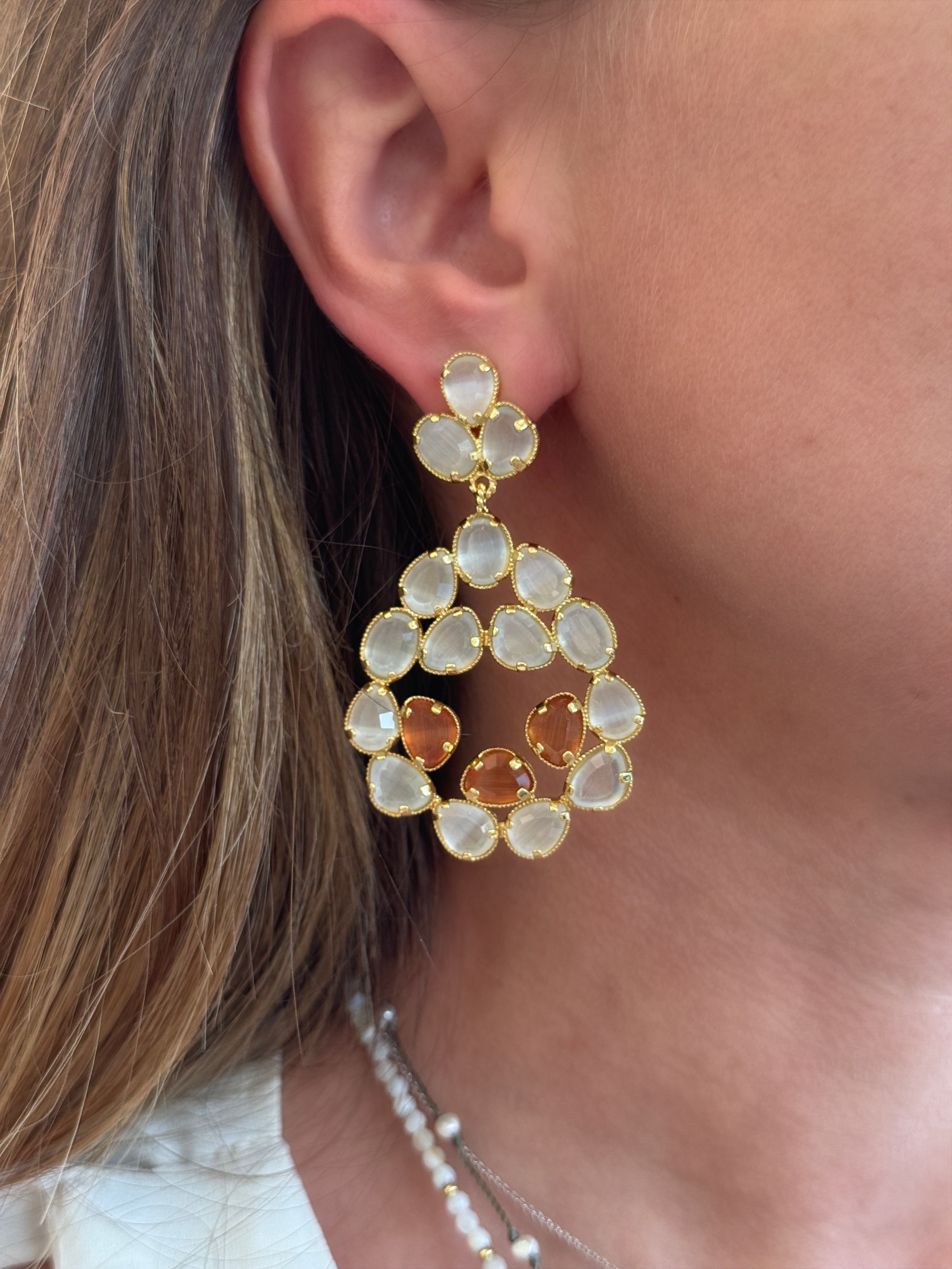 Boucles d'oreilles "Rosace Œil de Chat blanc"