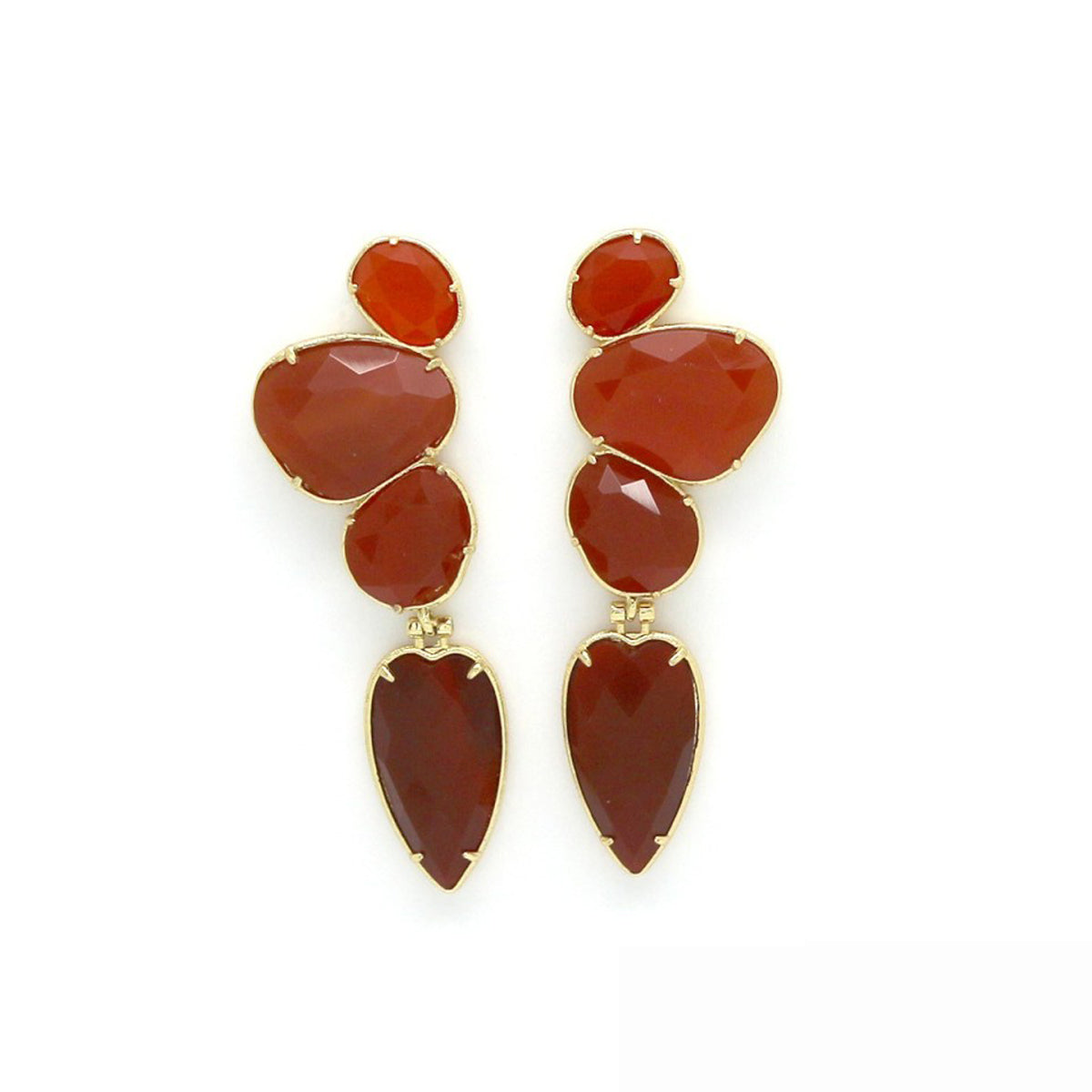 Boucles d'oreilles "3 pétales pendentif coeur Cornaline"