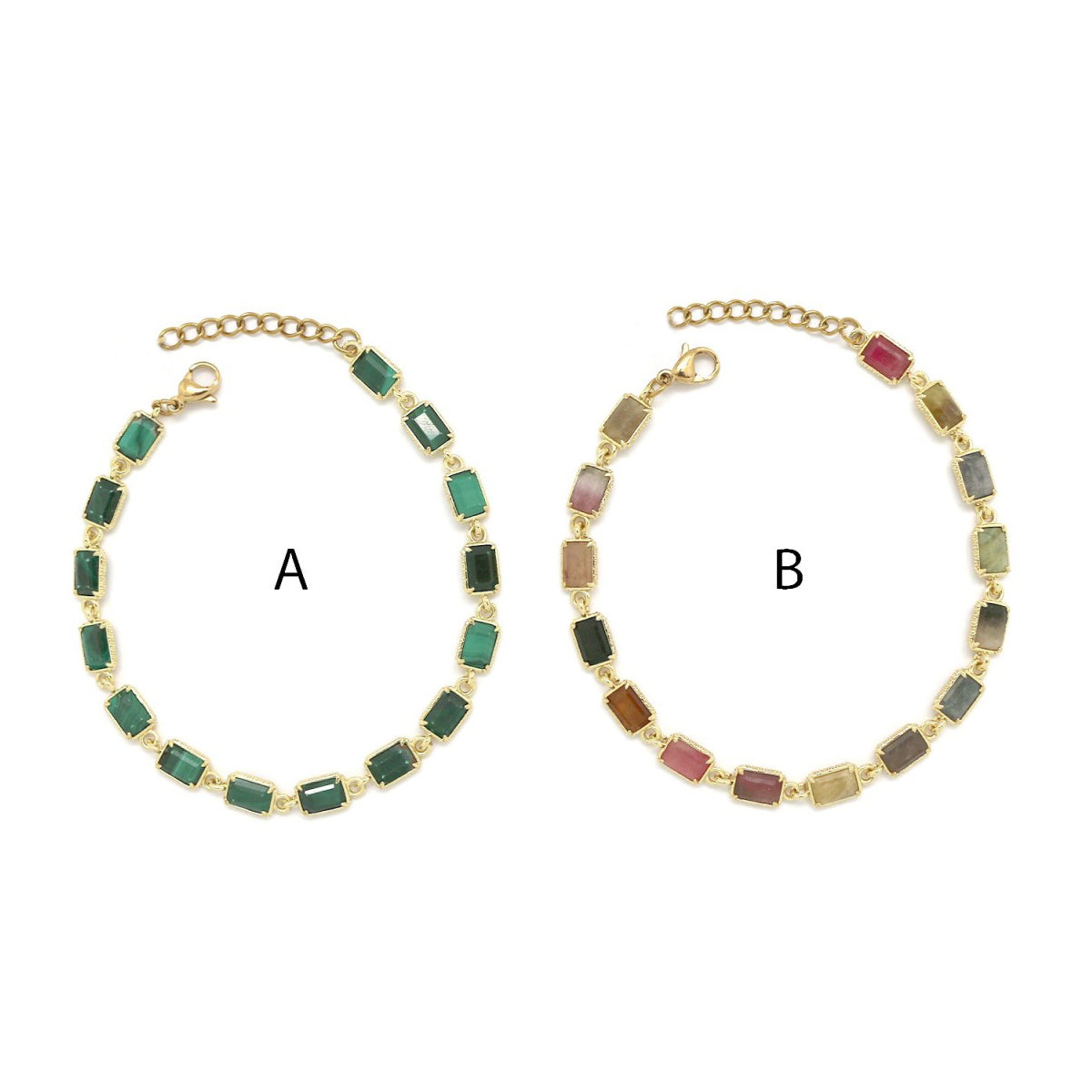 Bracelet « Pierres rectangulaires »Malachite - Tourmaline