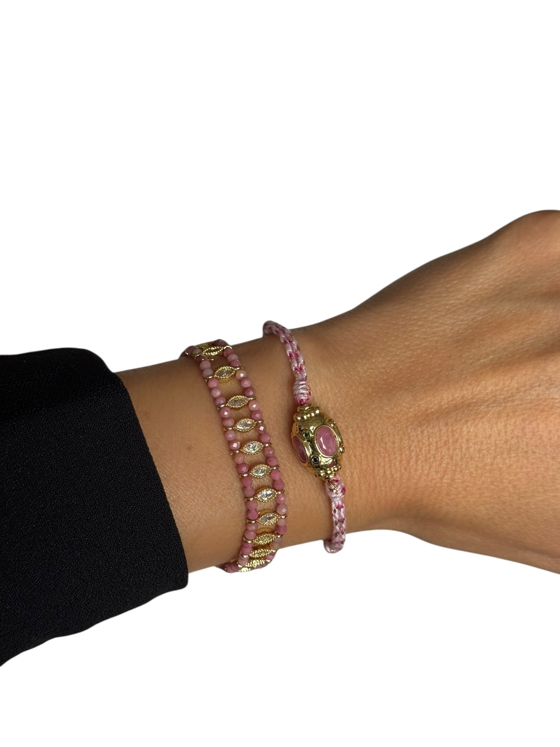 Bracelet Talisman Tressé – Perle Dorée & Cristaux Protecteurs