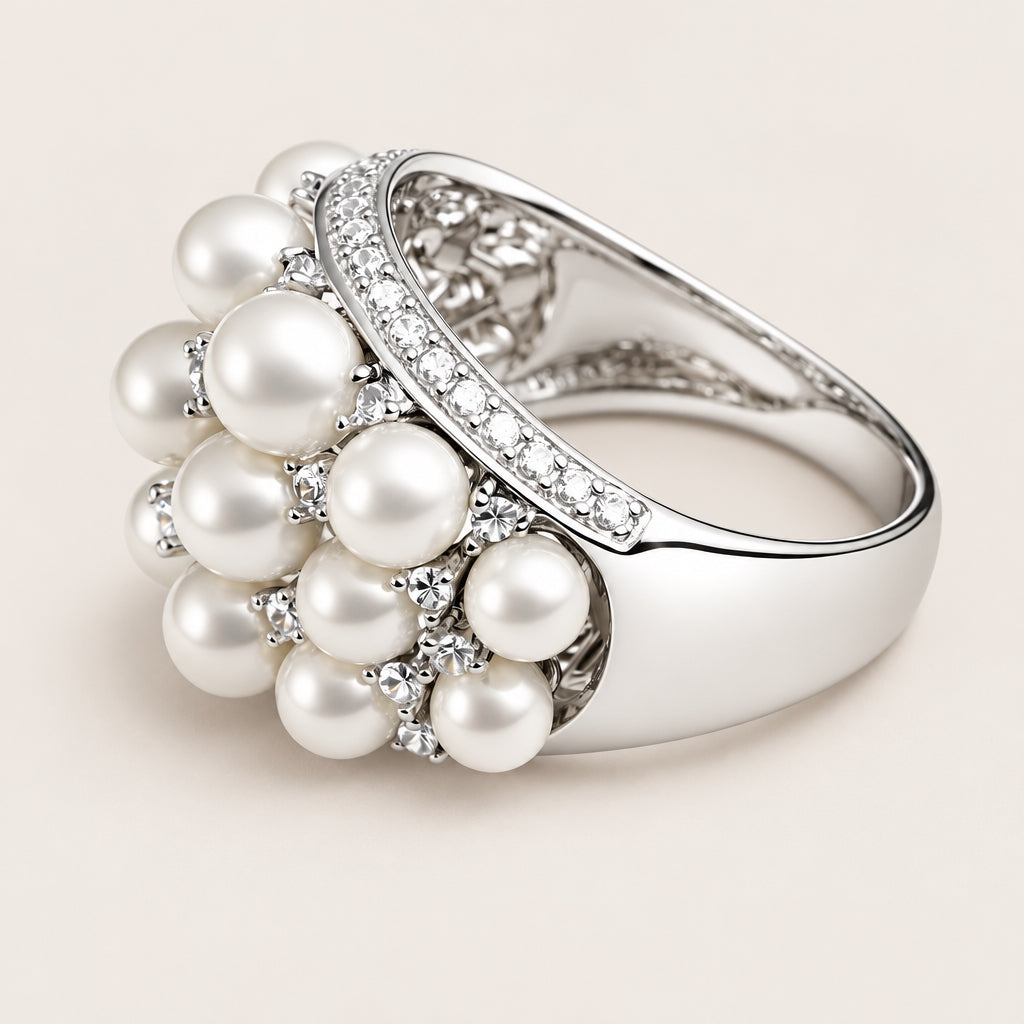 Bague « Perles & oxydes de zirconium » argent 925