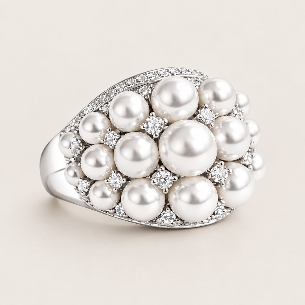 Bague « Perles & oxydes de zirconium » argent 925