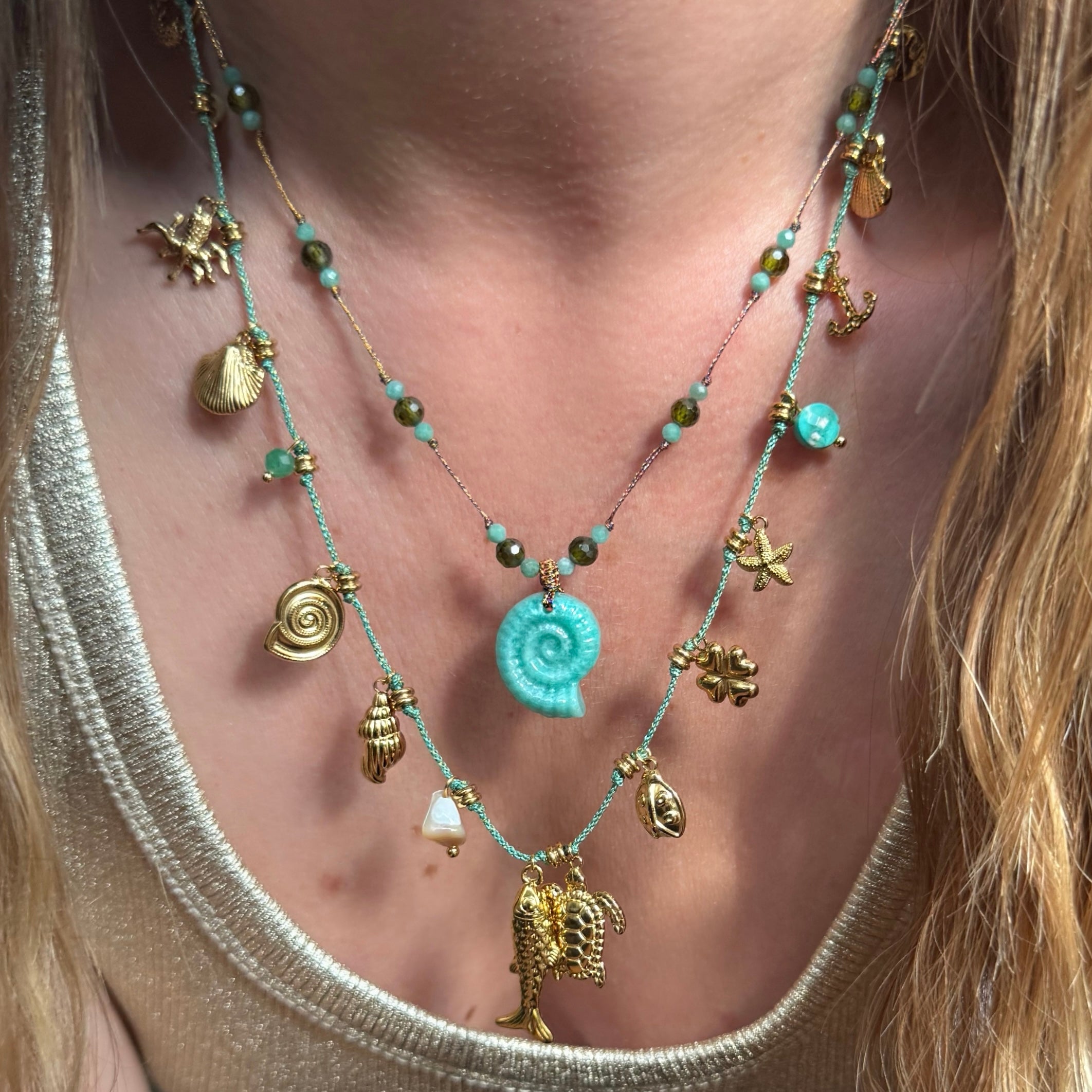 Collier fil “Amonite Amazonite” pierres naturelles