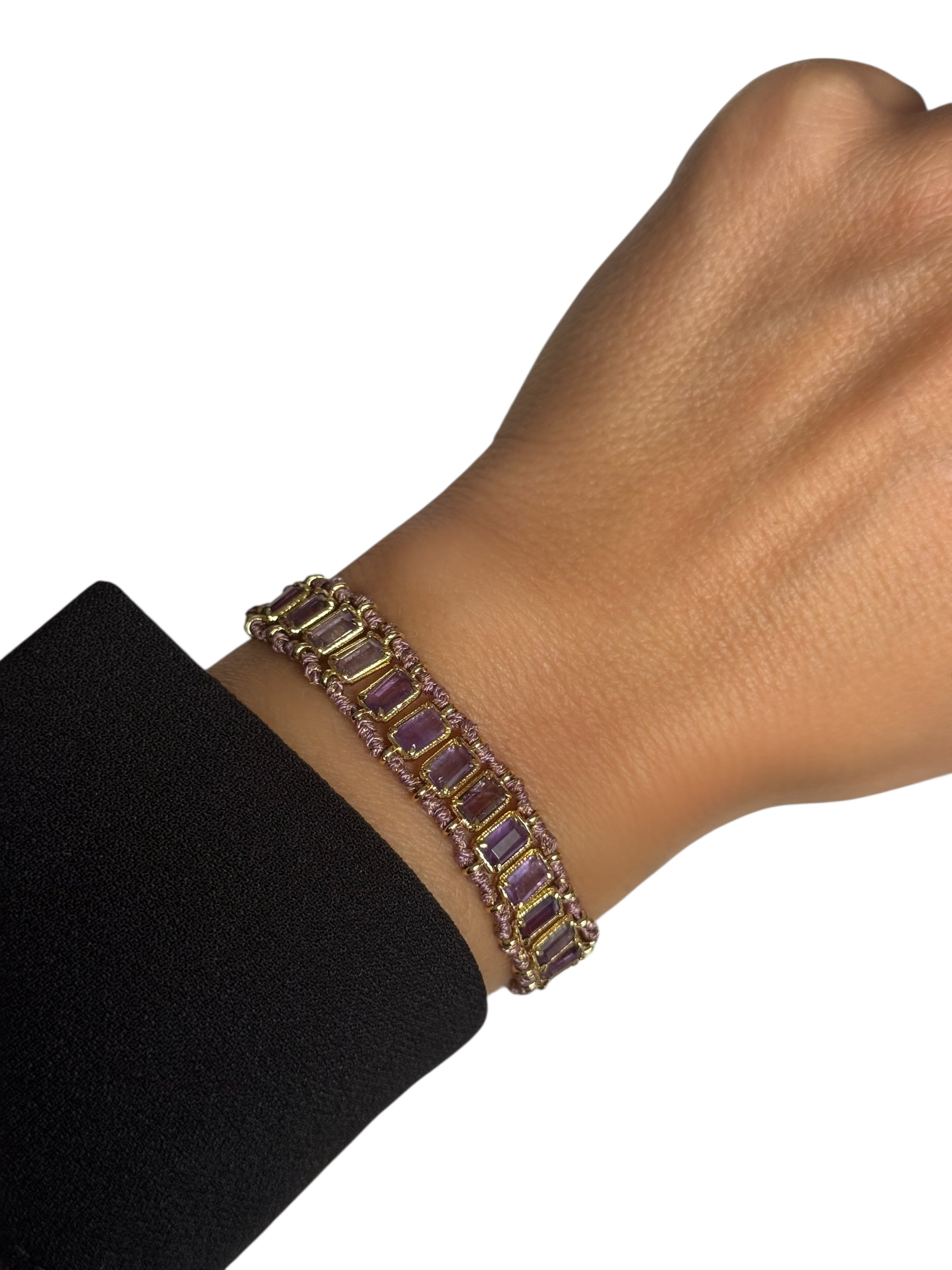 Bracelet Tressé – Pierres Rectangulaires & Finitions Dorées