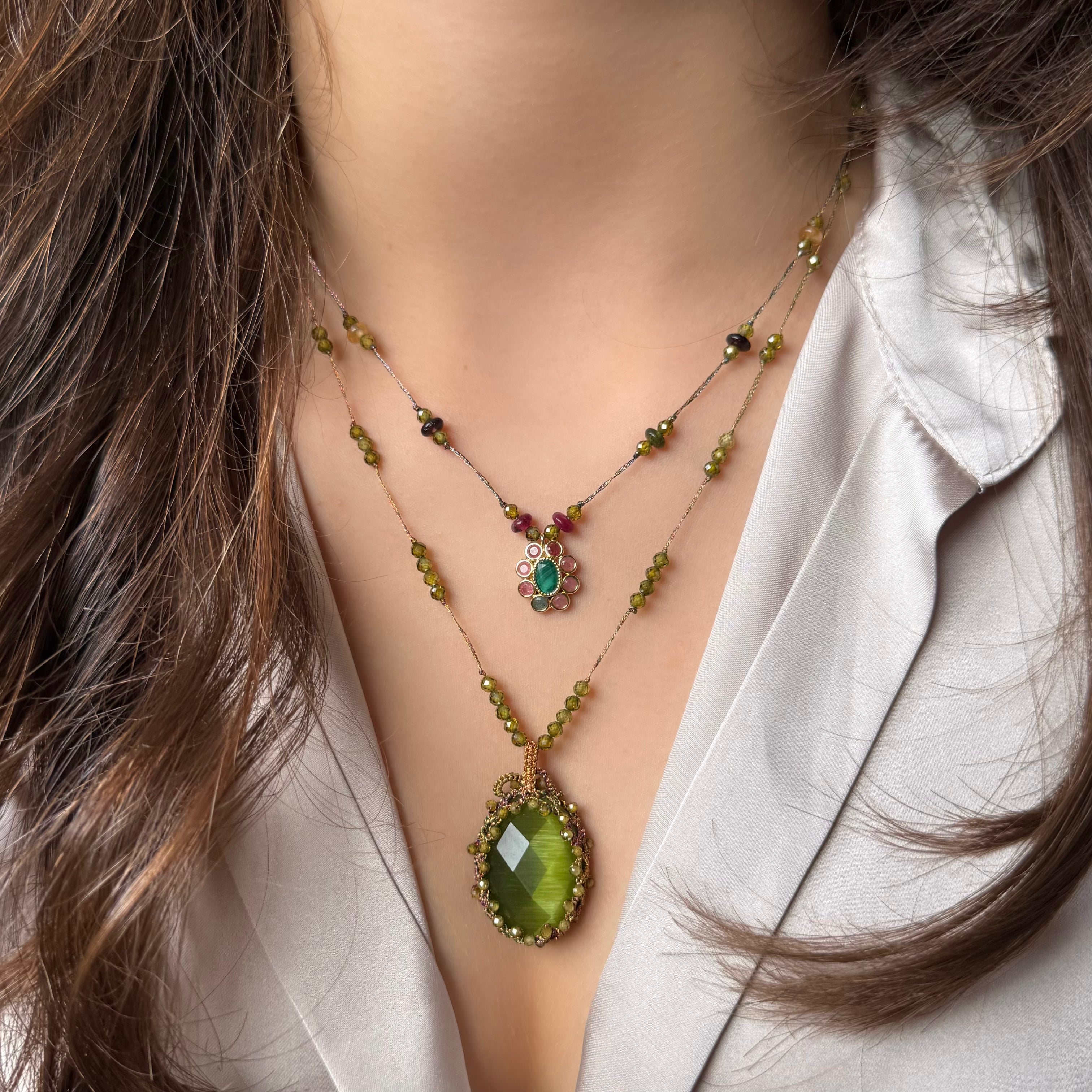 Collier Fil perlé « Pierre vert intense »