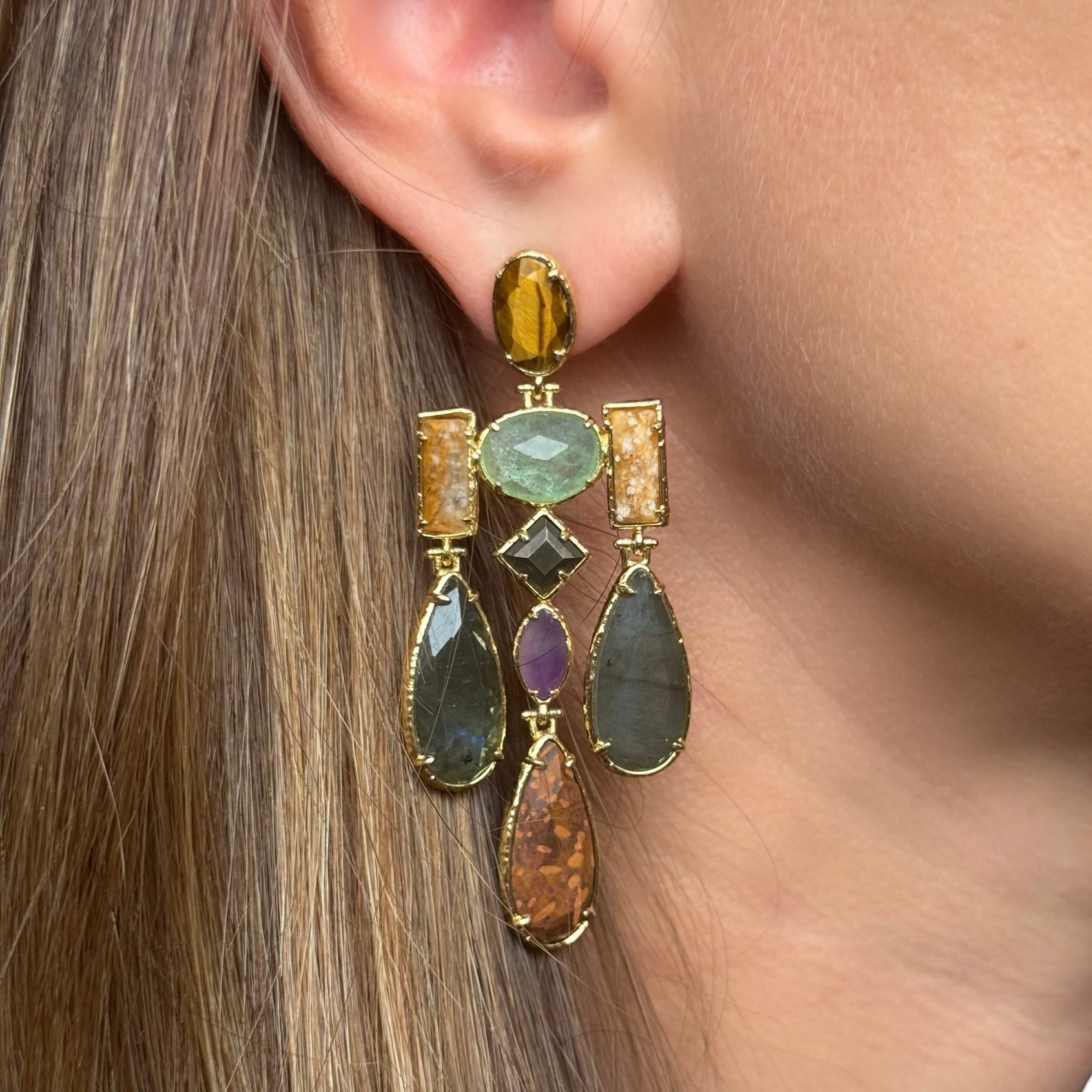 Boucles d’oreilles pendantes "Pierres naturelles multicolores"