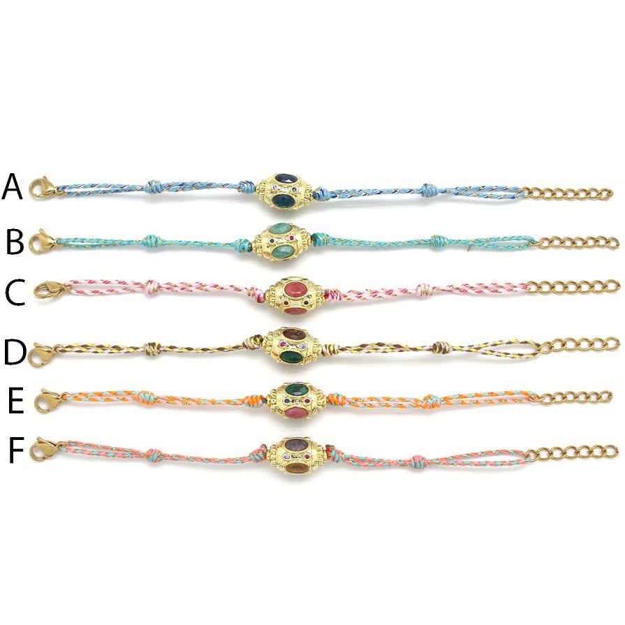 Bracelet Talisman Tressé – Perle Dorée & Cristaux Protecteurs