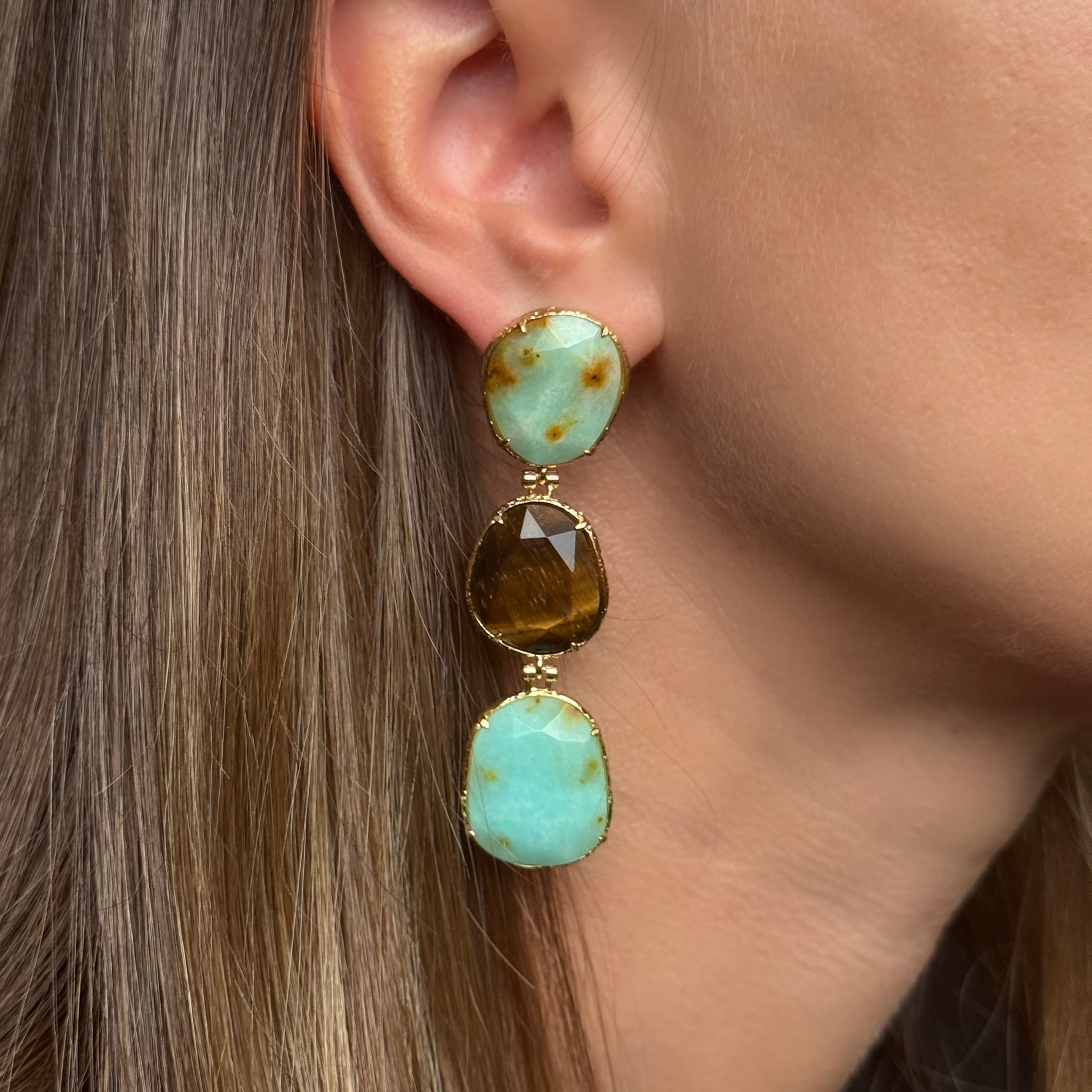 Boucles d'oreilles Chrysoprase - Oeil de tigre