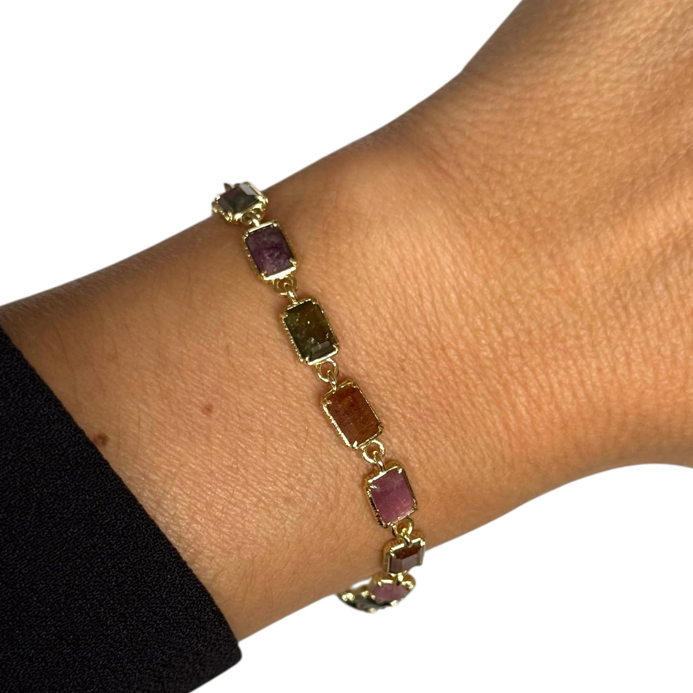 Bracelet « Pierres rectangulaires »Malachite - Tourmaline