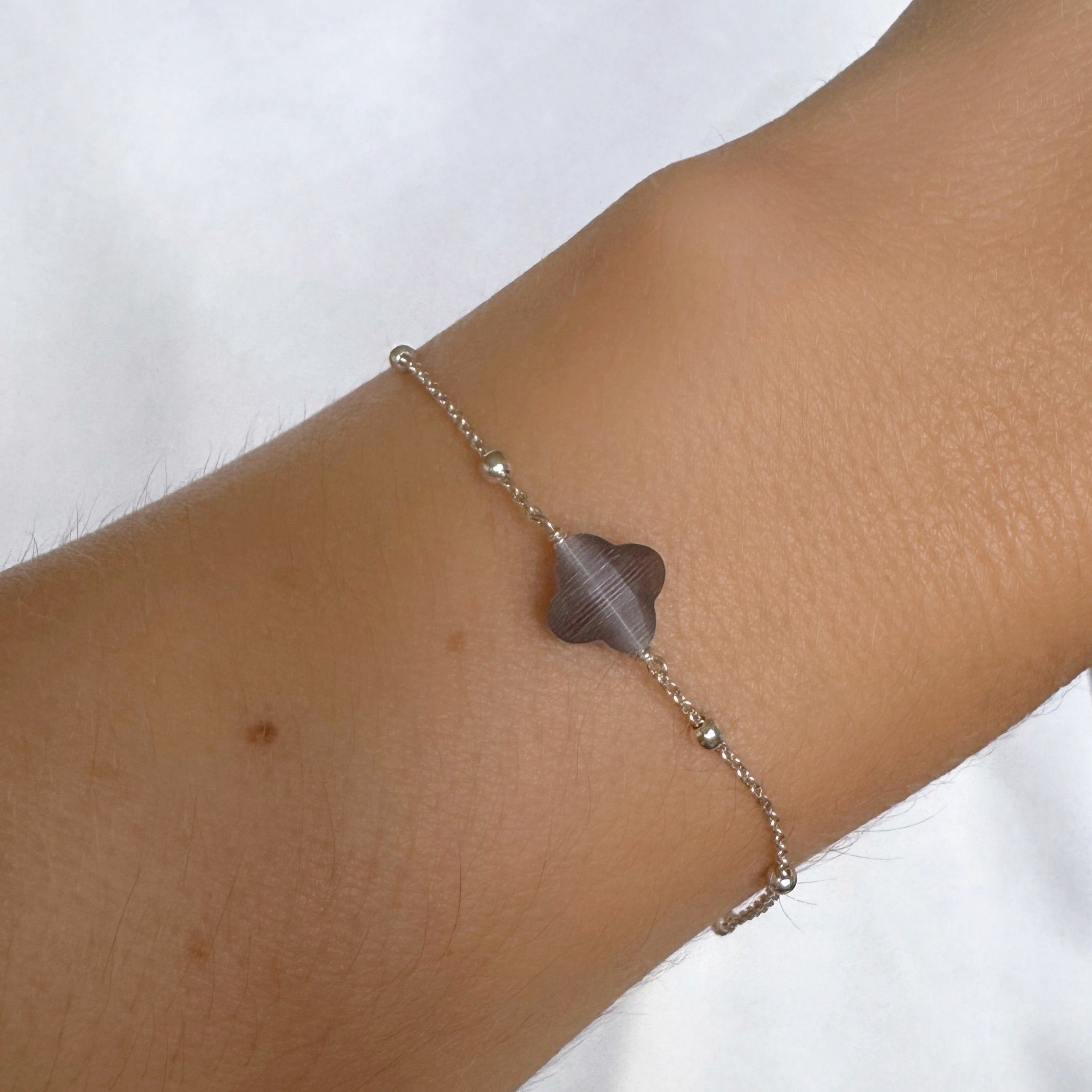 Bracelet « Trèfle gris » argent 925