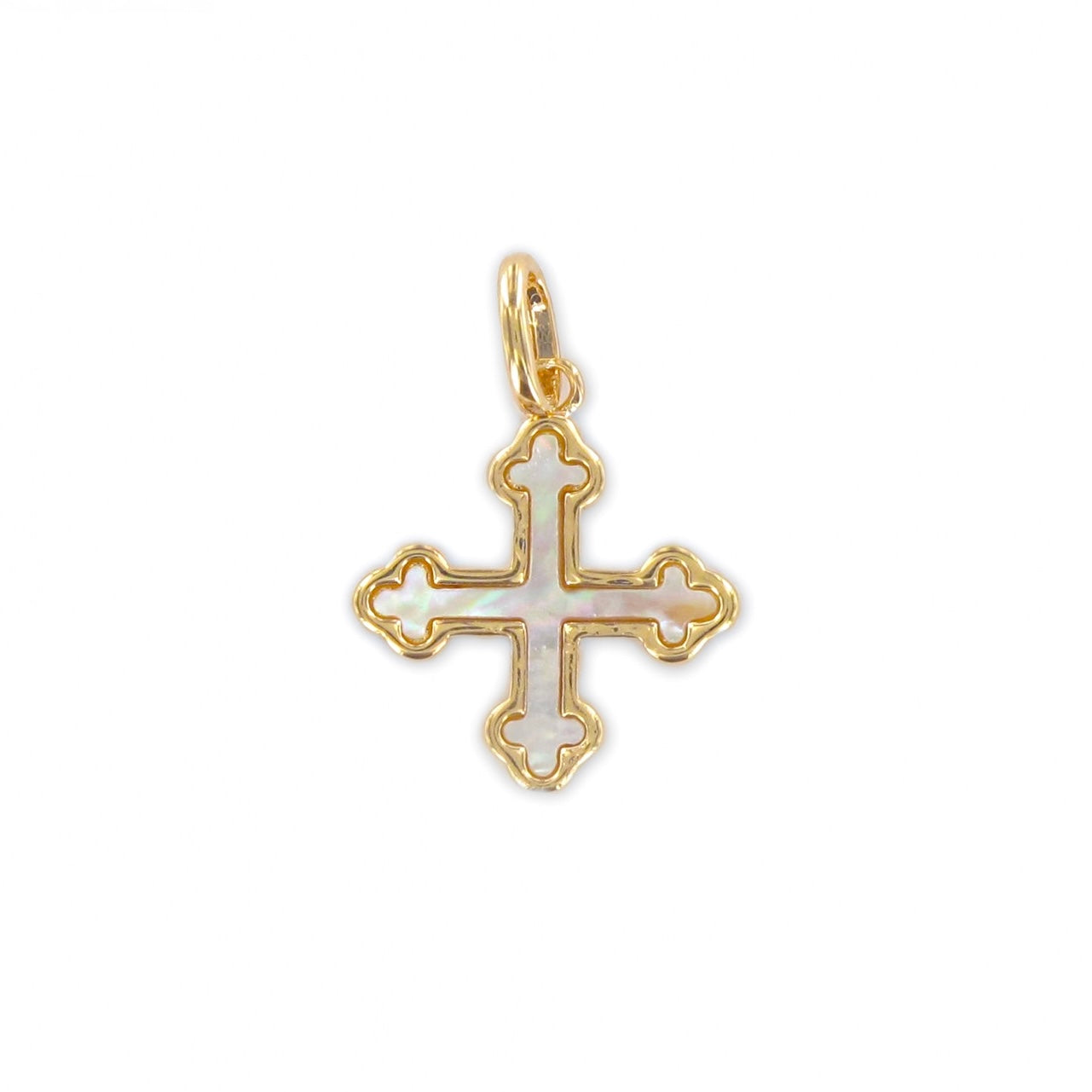 Pendentif "Croix ajourée" plaqué or et nacre