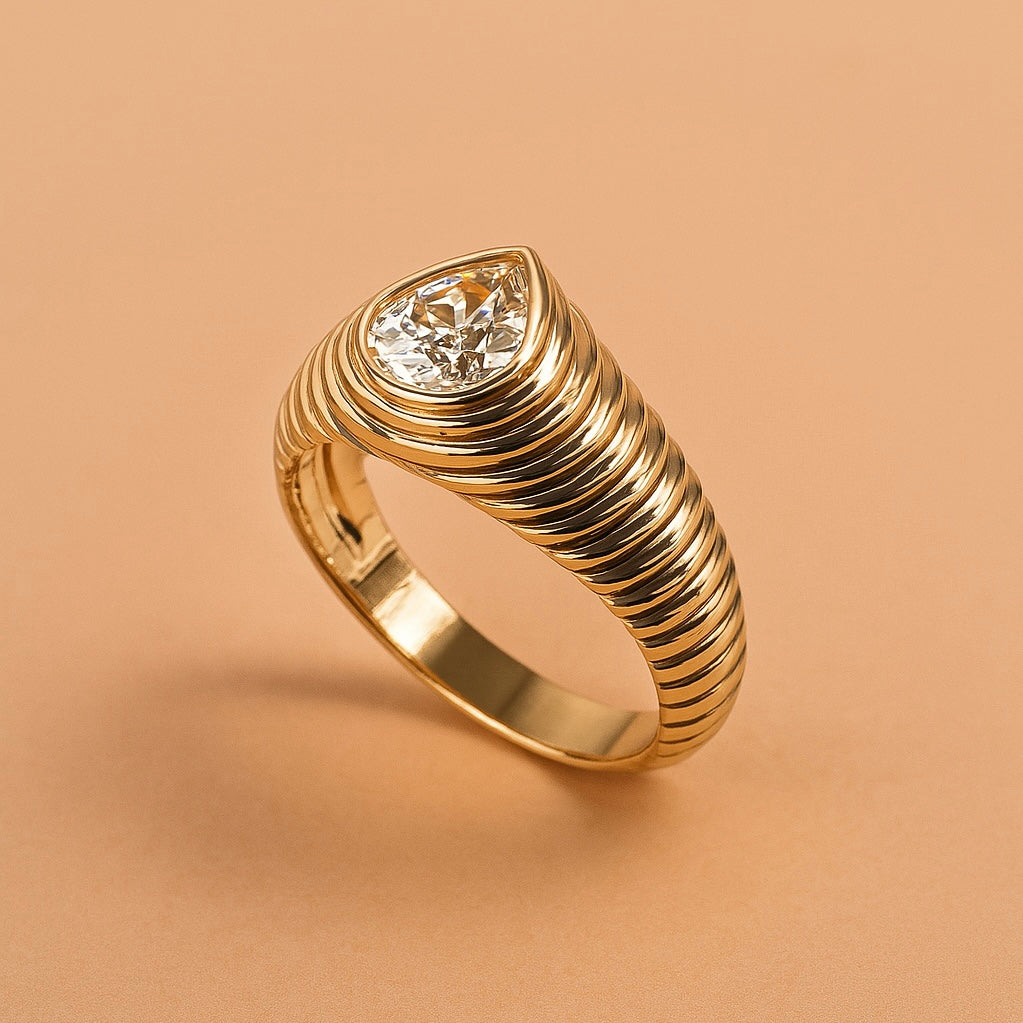 Bague de petit doigt « forme Poire » plaqué or
