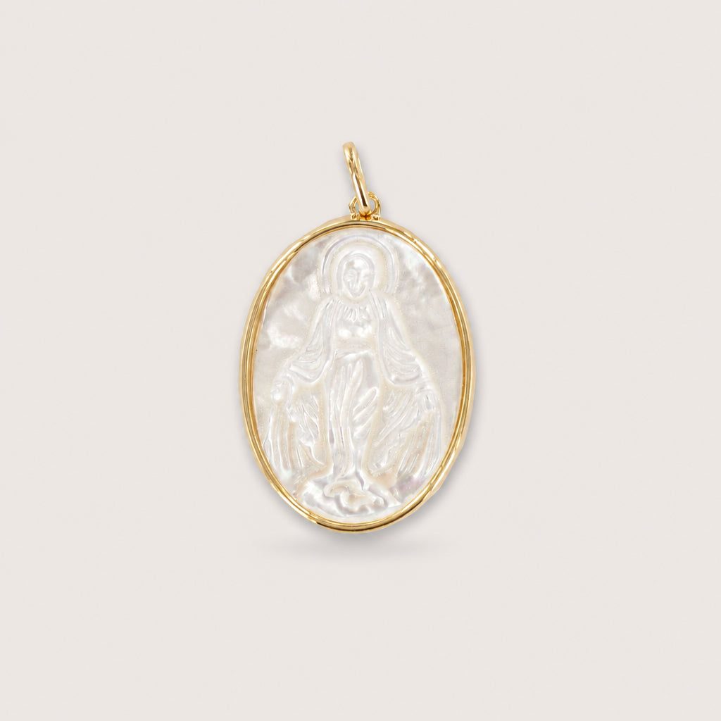 Pendentif "Médaille Vierge Miraculeuse" plaqué or et nacre