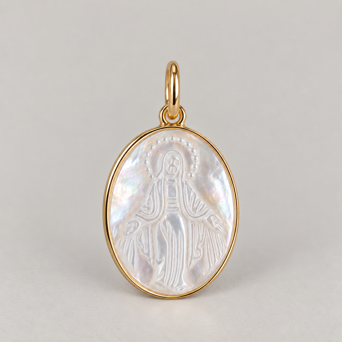 Médaille Vierge Marie en Nacre et Plaqué Or