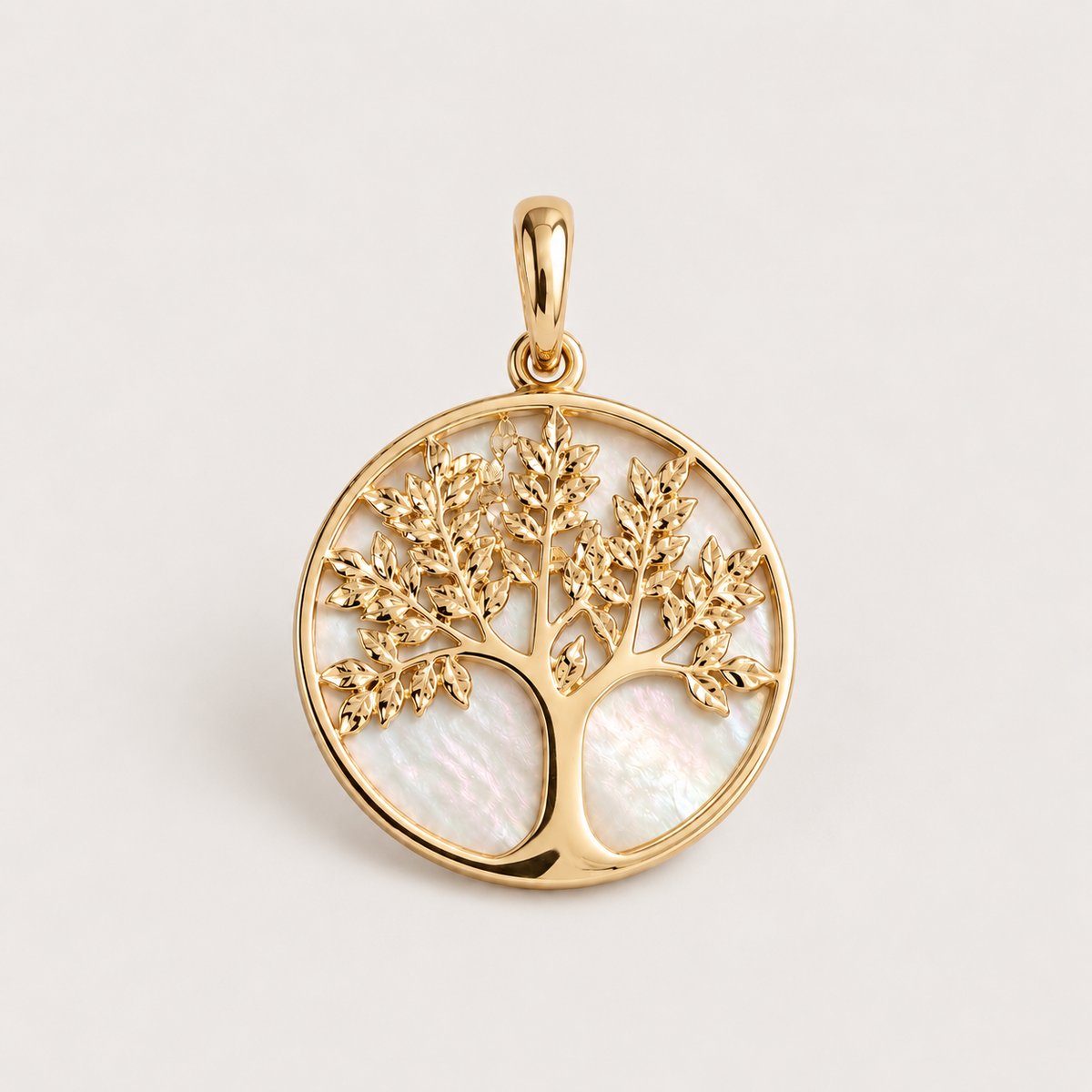 Collier « Médaille Arbre de Vie nacre » plaqué or