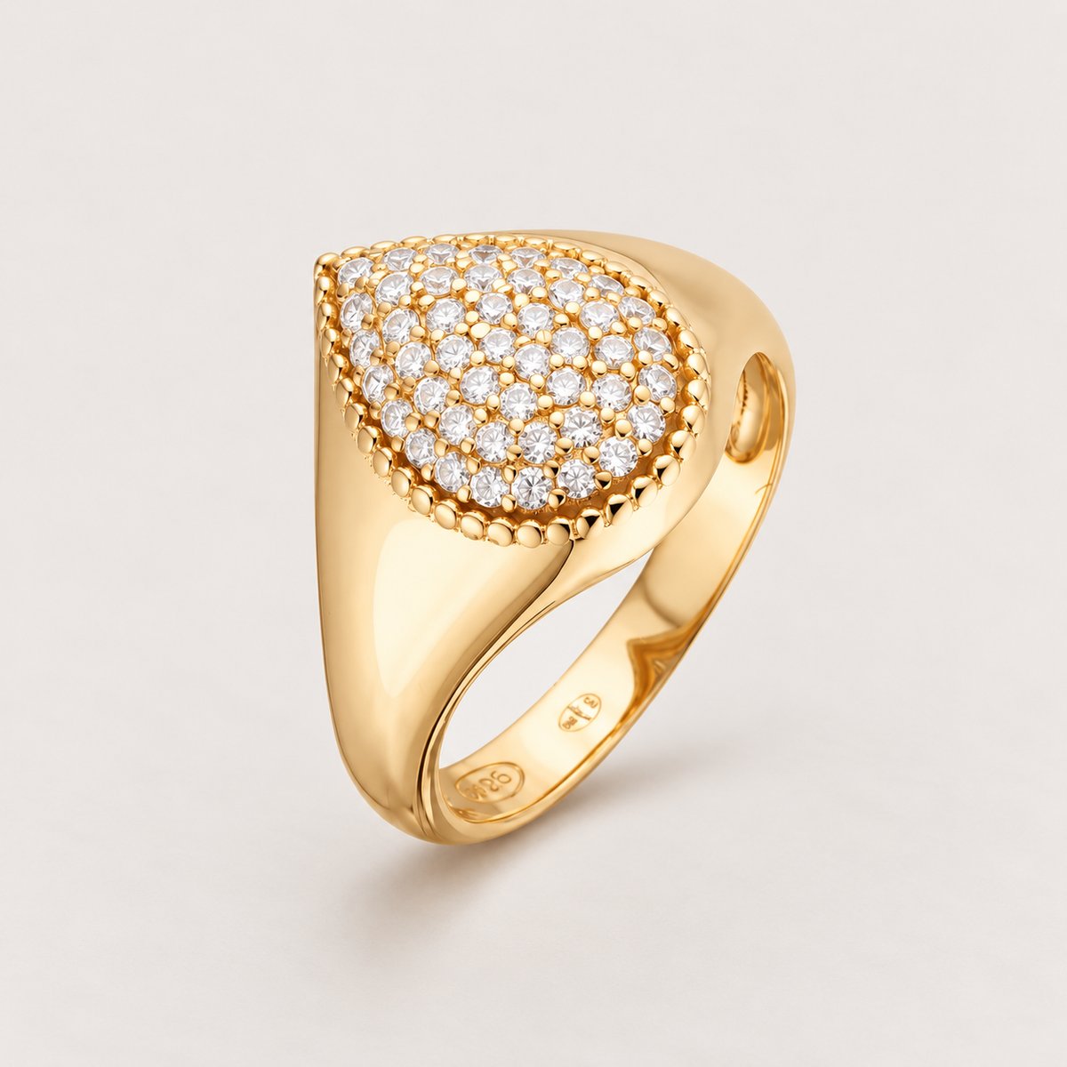 Bague de petit doigt « Poire sertie » plaqué or