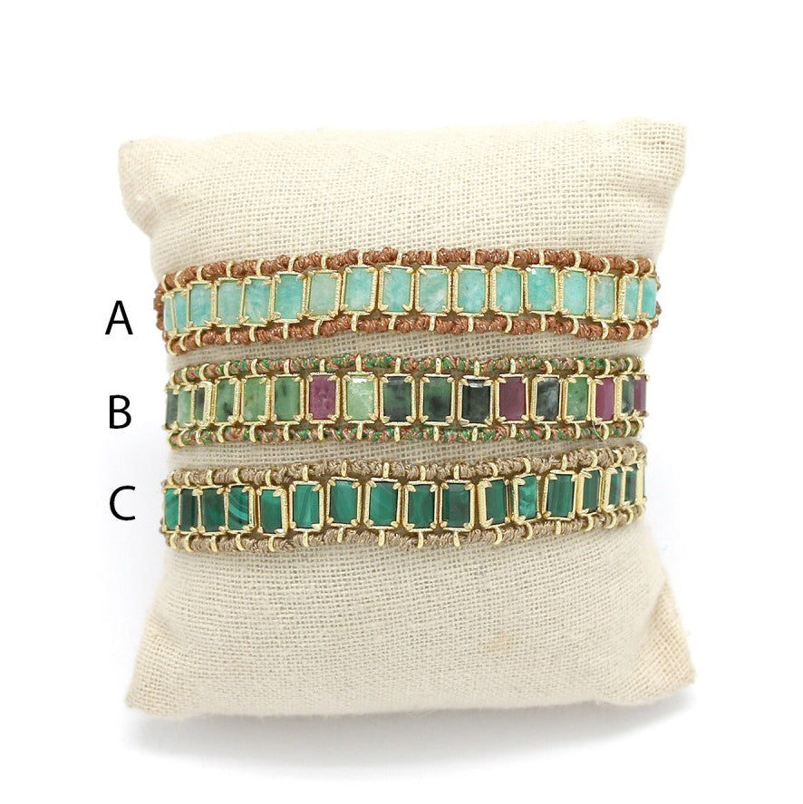 Bracelet Tressé – Pierres Rectangulaires & Finitions Dorées