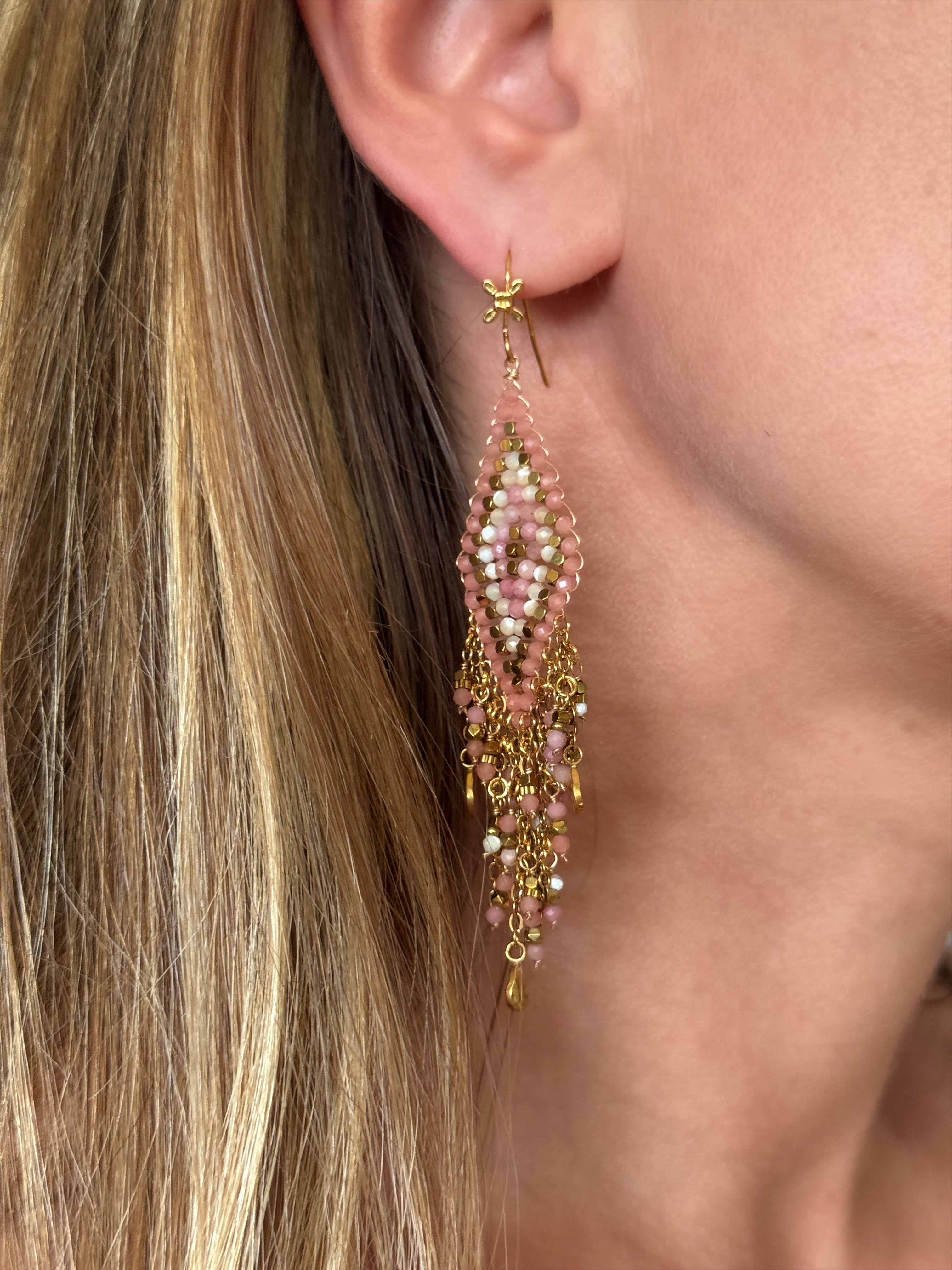 Boucles d'oreilles "Losange Tissé" rose