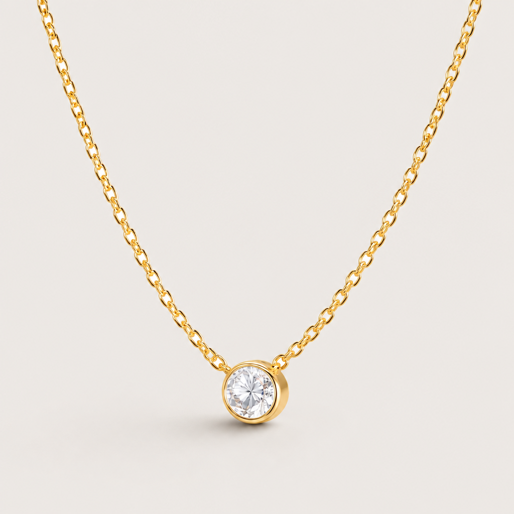 Collier "Solitaire serti clos" plaqué or