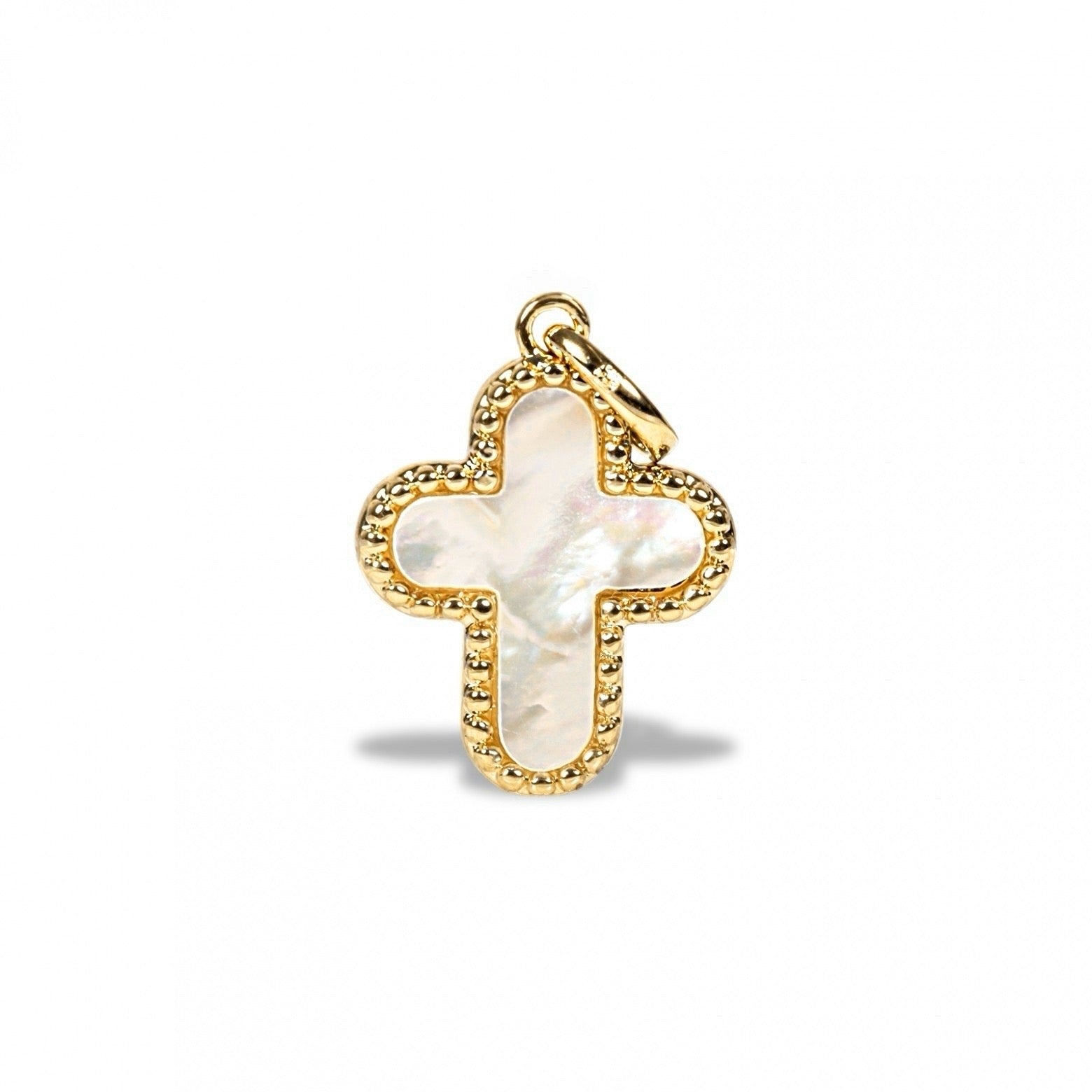 Pendentif "Croix Perlée" plaqué or et nacre
